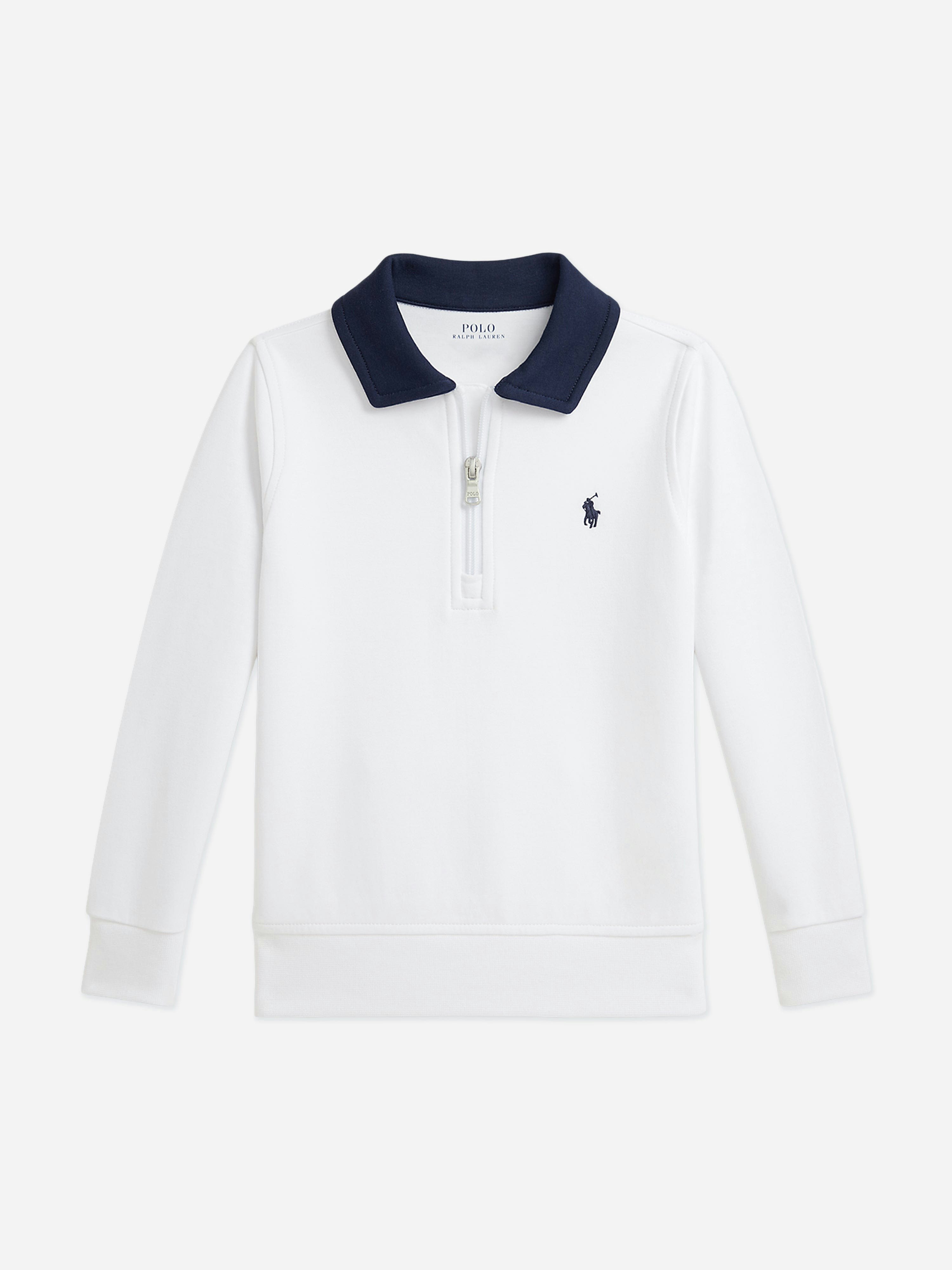 Ralph Lauren Kids Boys White Ralph Lauren Half Zip Sweatshirt In - 8 Yrs