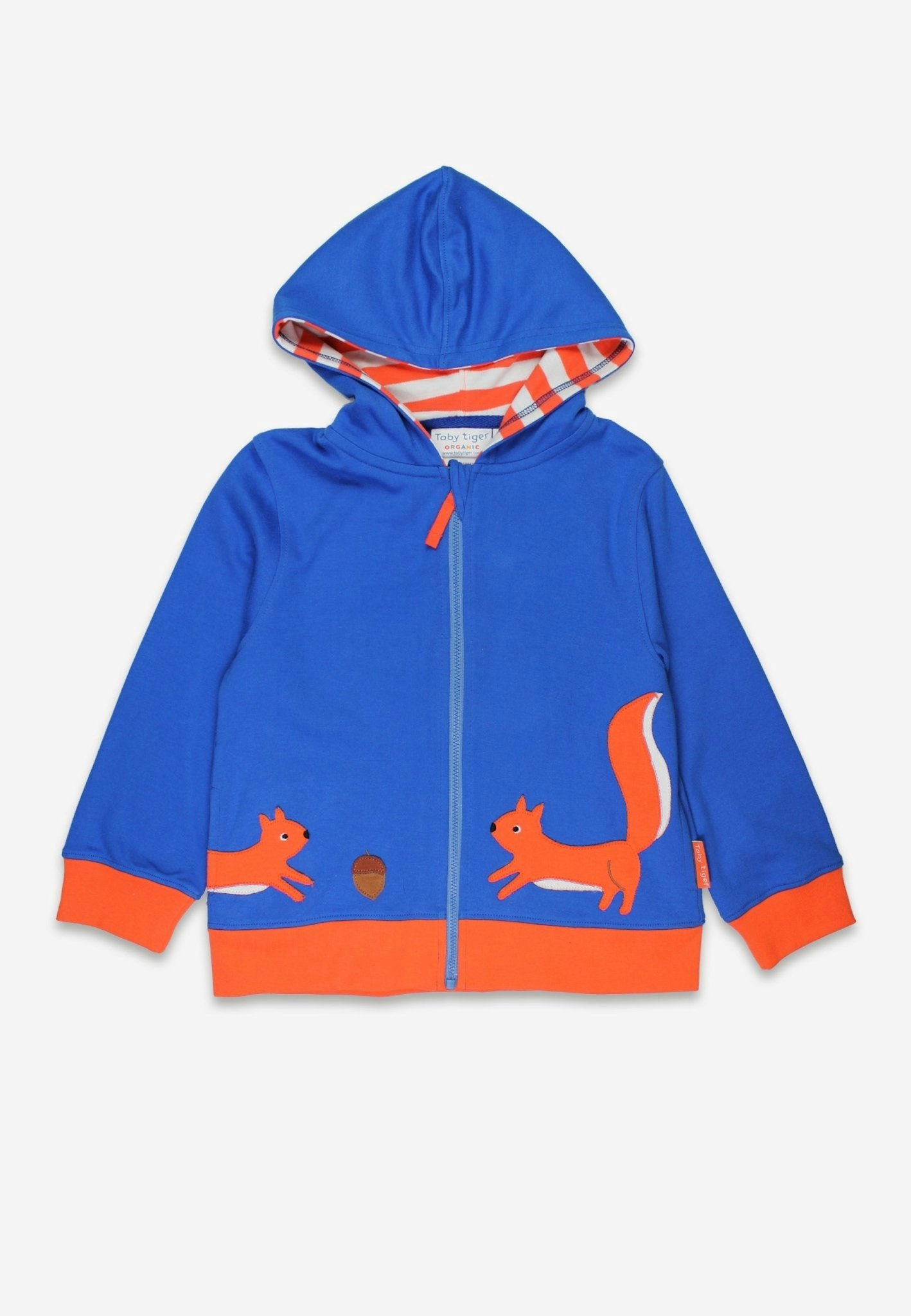 Toby Tiger Blue Organic Squirrel Applique Hoodie - 7-8Y / 128Cm