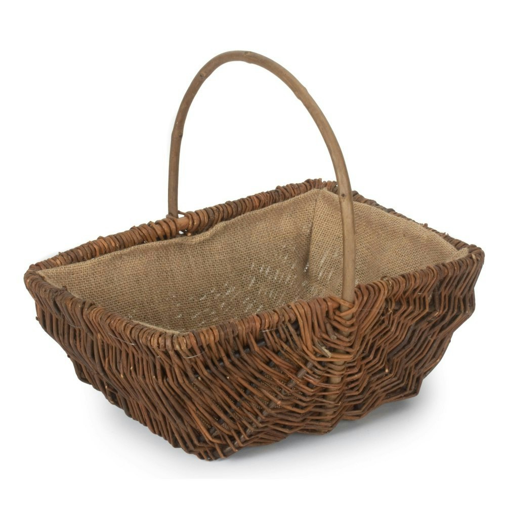 Rackhams Red Rectangular Unpeeled Willow Garden Trug With Hessian Lining - Small - Unpeeled