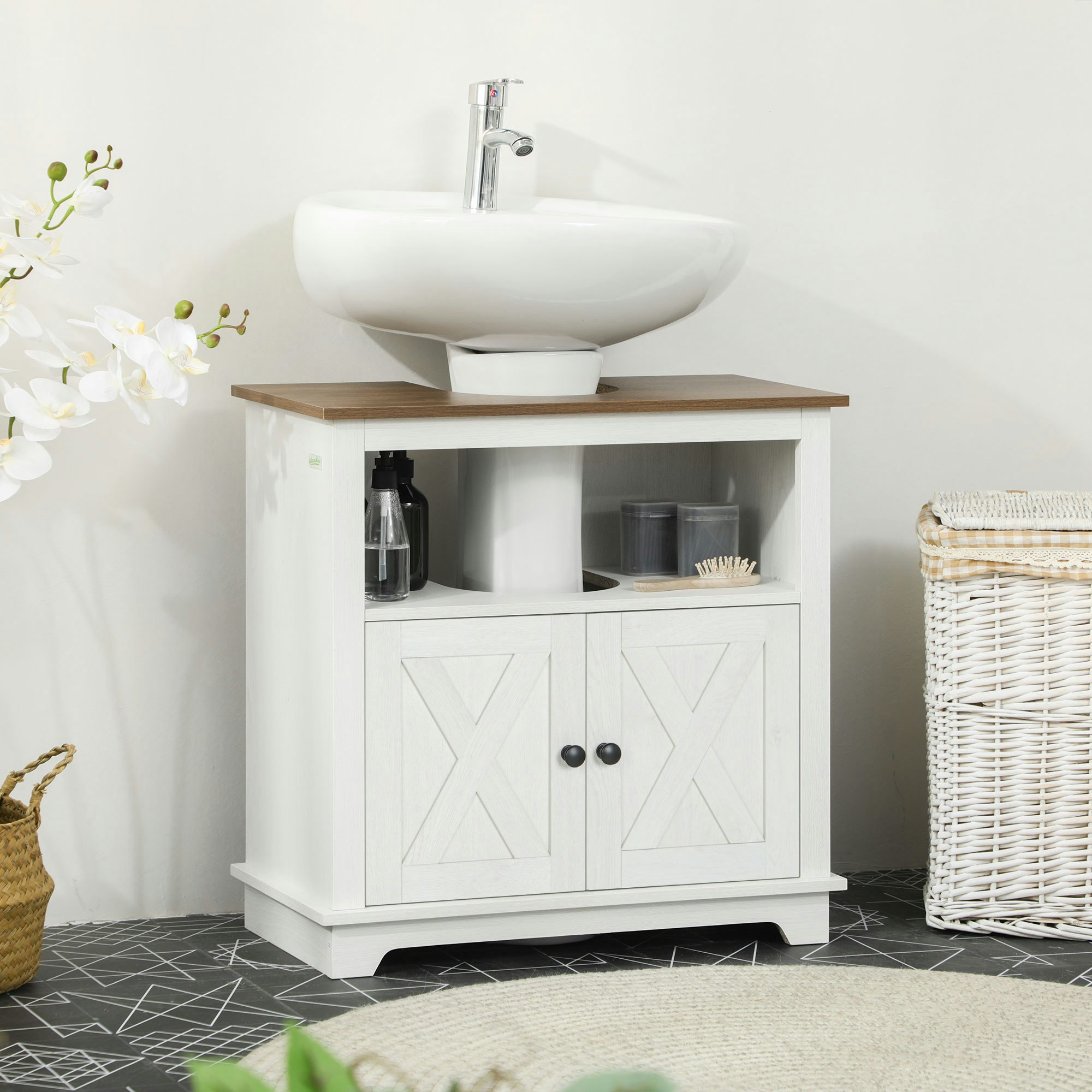 Rackhams White Bathroom Sink Cabinet, Freestanding Under Sink Cabinet,