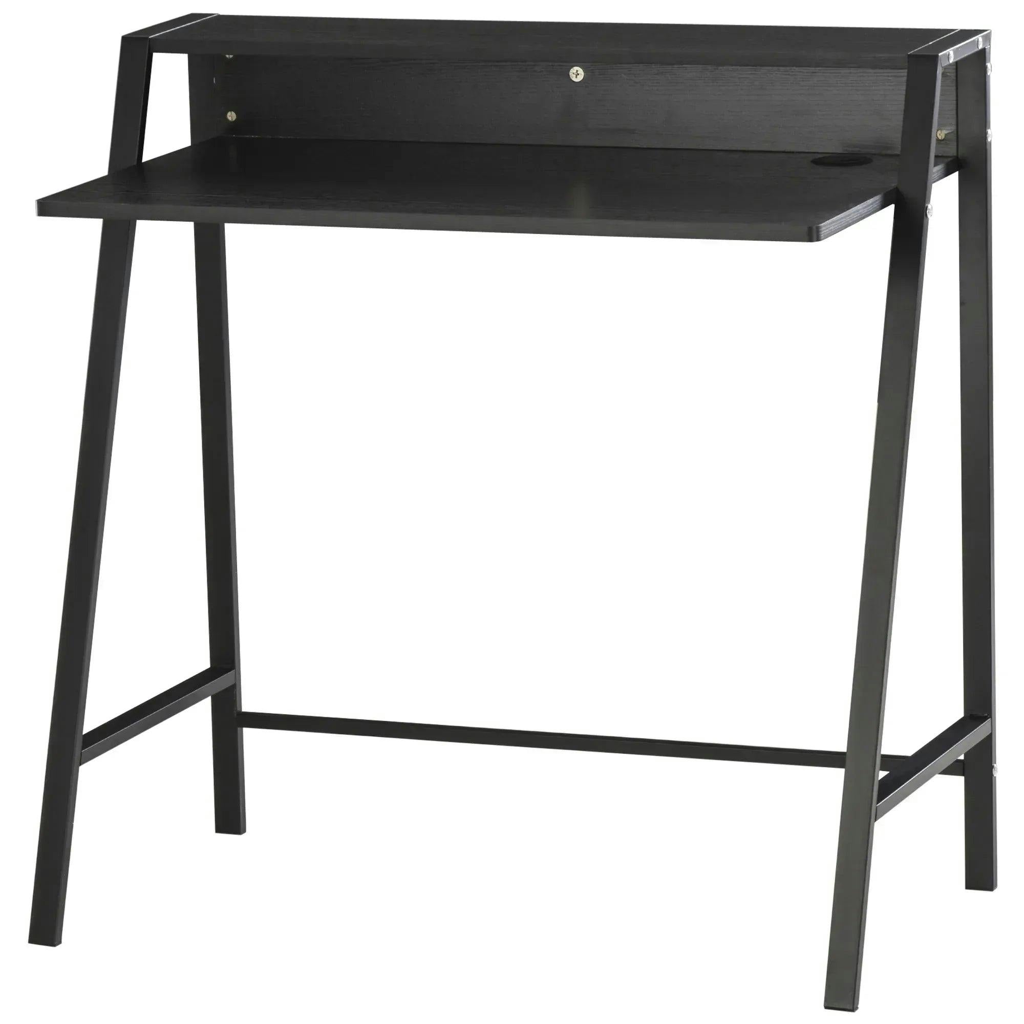 Rackhams Black Writing Desk Computer Table Home Office Pc Laptop Workstation Storage Shelf 84L X 45W Cm - Image 6
