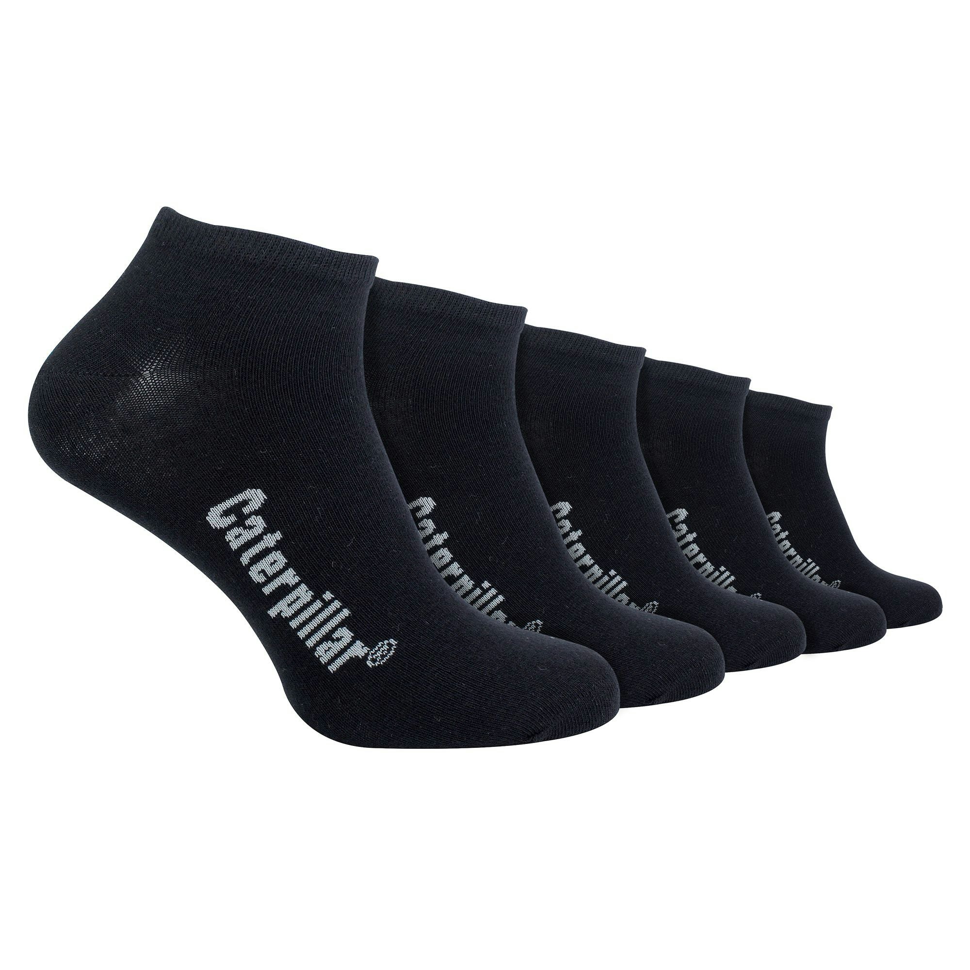 Cat Footwear Men's Black 5 Pack Cotton Rich Trainer Work Socks - Size 6-9 Uk