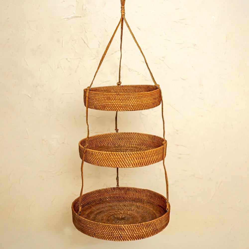 Rackhams Brown Hanging Basket Rattan - Kitchen Counter Organisation - Honey
