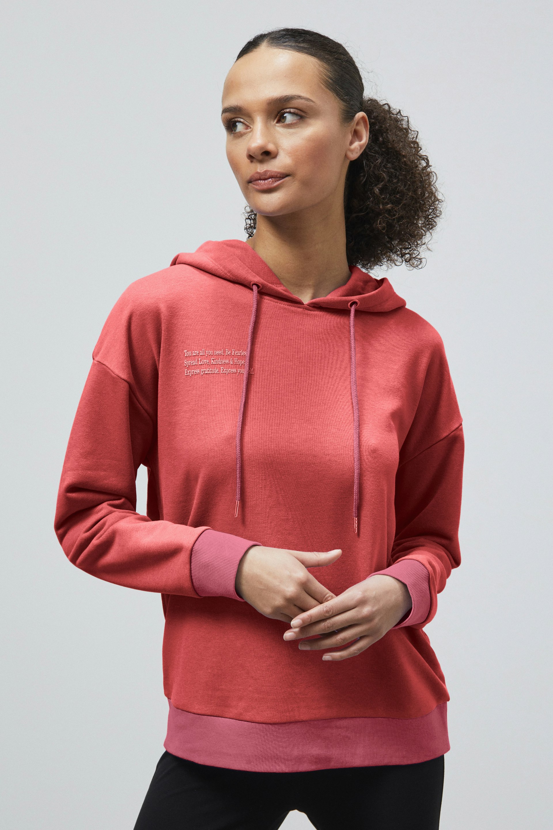 Enorsia Red Slogan Life Tonnel Rib Hoodies - 8 - 55% Cotton 45% Polyester