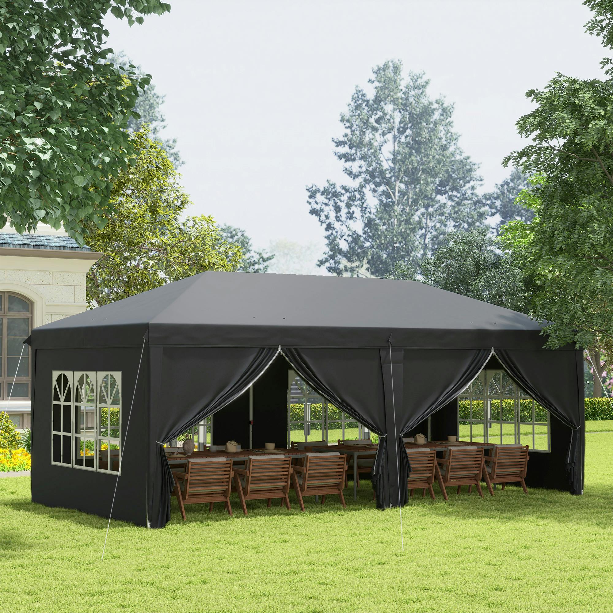 Rackhams Blue/Black 3M X 6M Pop Up Gazebo Party Tent Canopy Marquee With Storage Bag