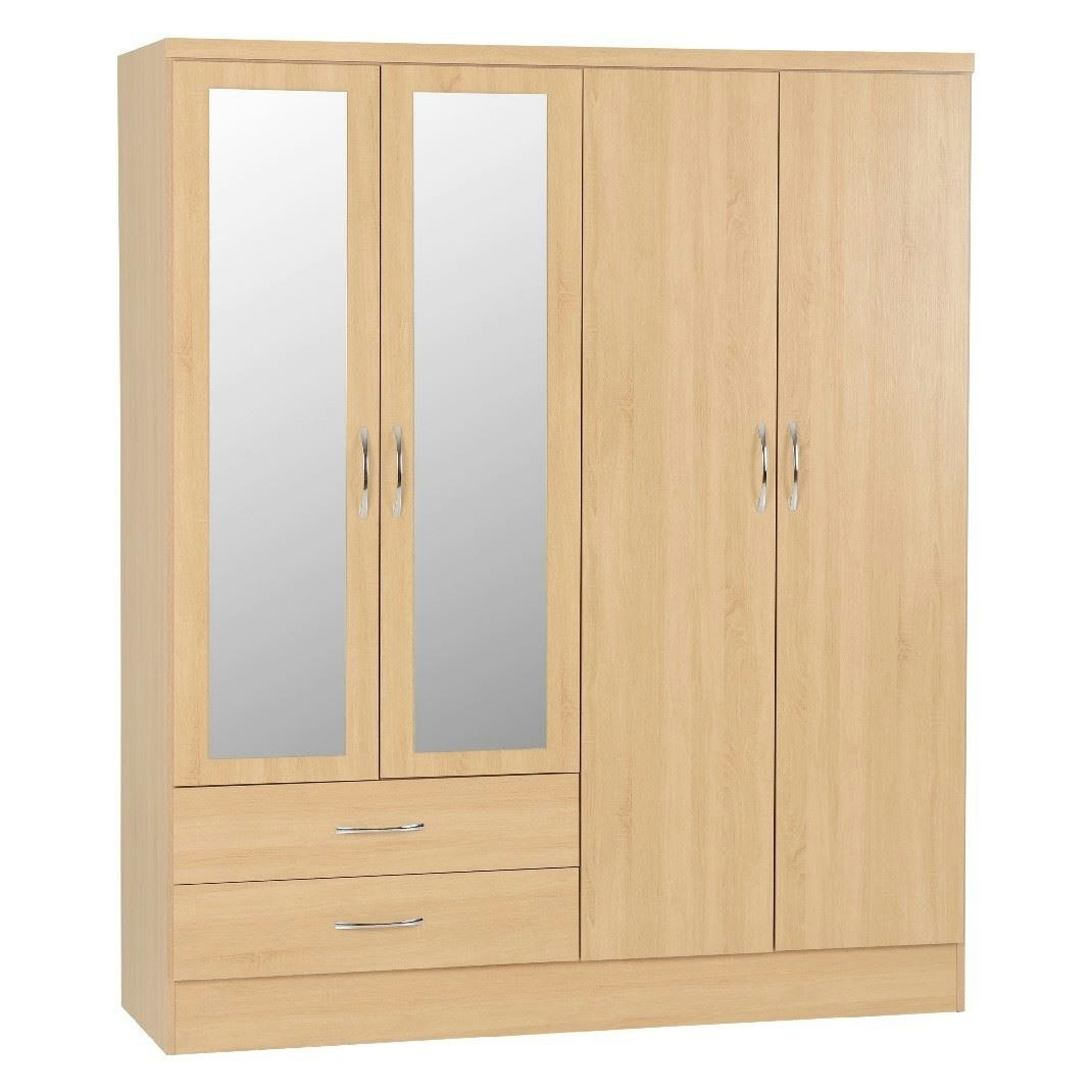Rackhams Nevada 4 Door 2 Drawer Mirrored Wardrobe - Sonoma Oak