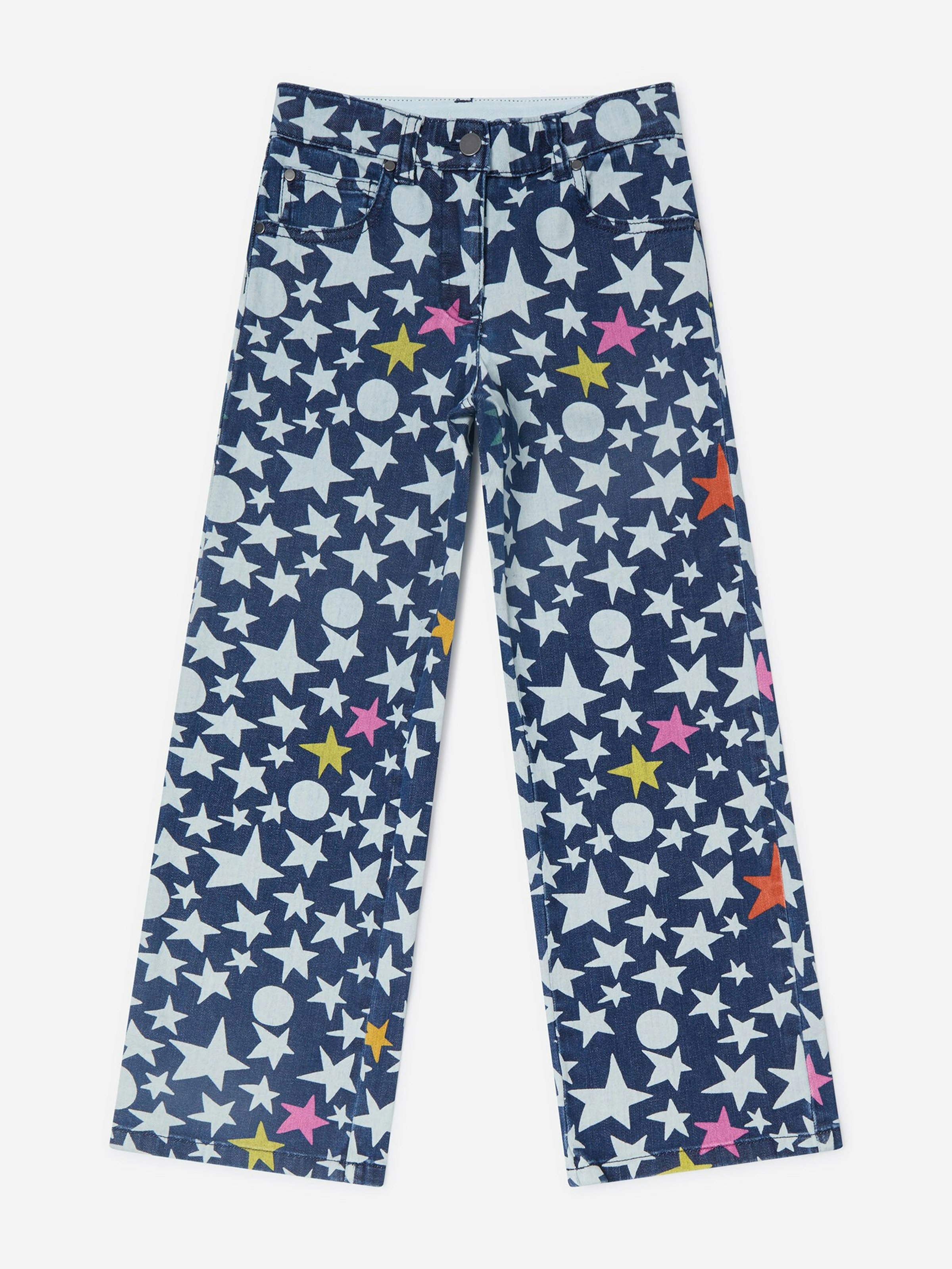 Stella Mccartney Kids Girls Blue Stella Mccartney Wide Leg Star Jeans In - 12 Yrs