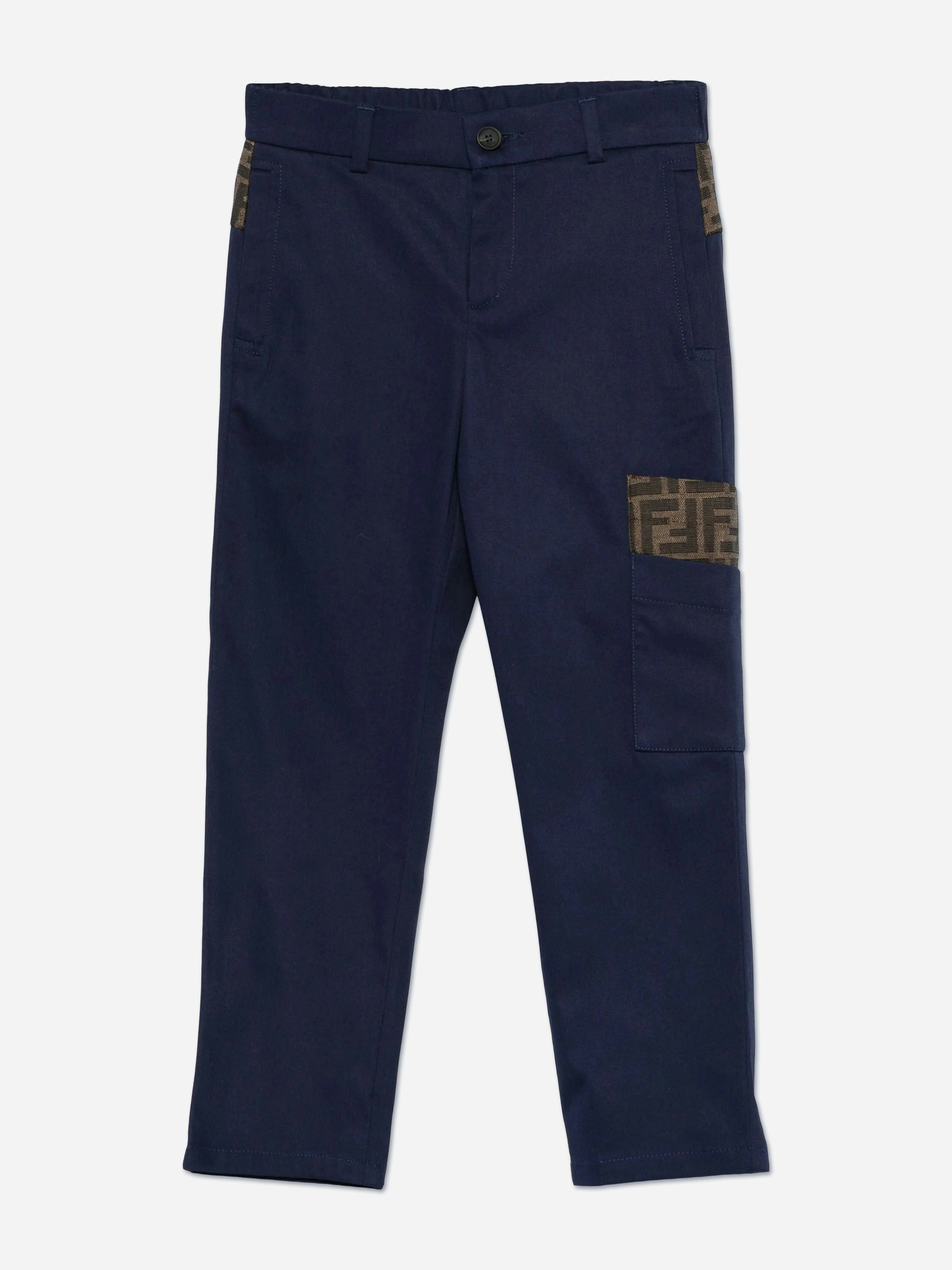 Fendi Kids Boys Blue Fendi Gabardine Trousers In Navy - 6 Yrs