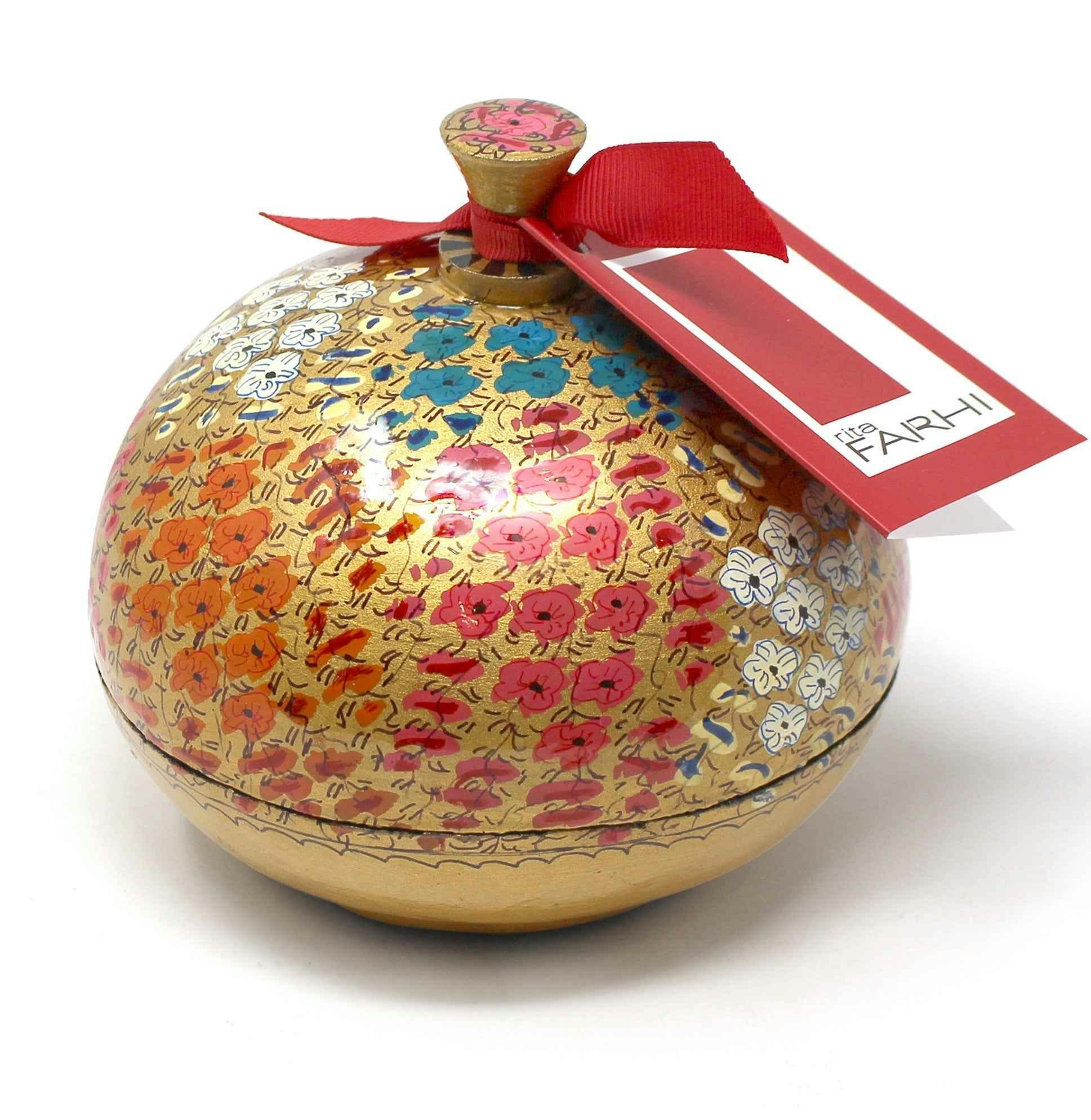 Rita Farhi Dark Large Handmade Bonbonnière Filled With Chocolate Coated Coffee Beans, Palm Oil Free, 260G - Floral