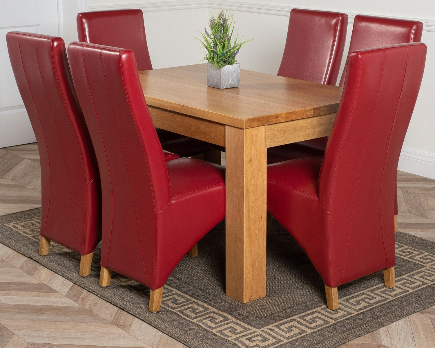 Rackhams Burgundy Dakota Small Oak Dining Table With Lola Leather Chairs - 6 Chairs