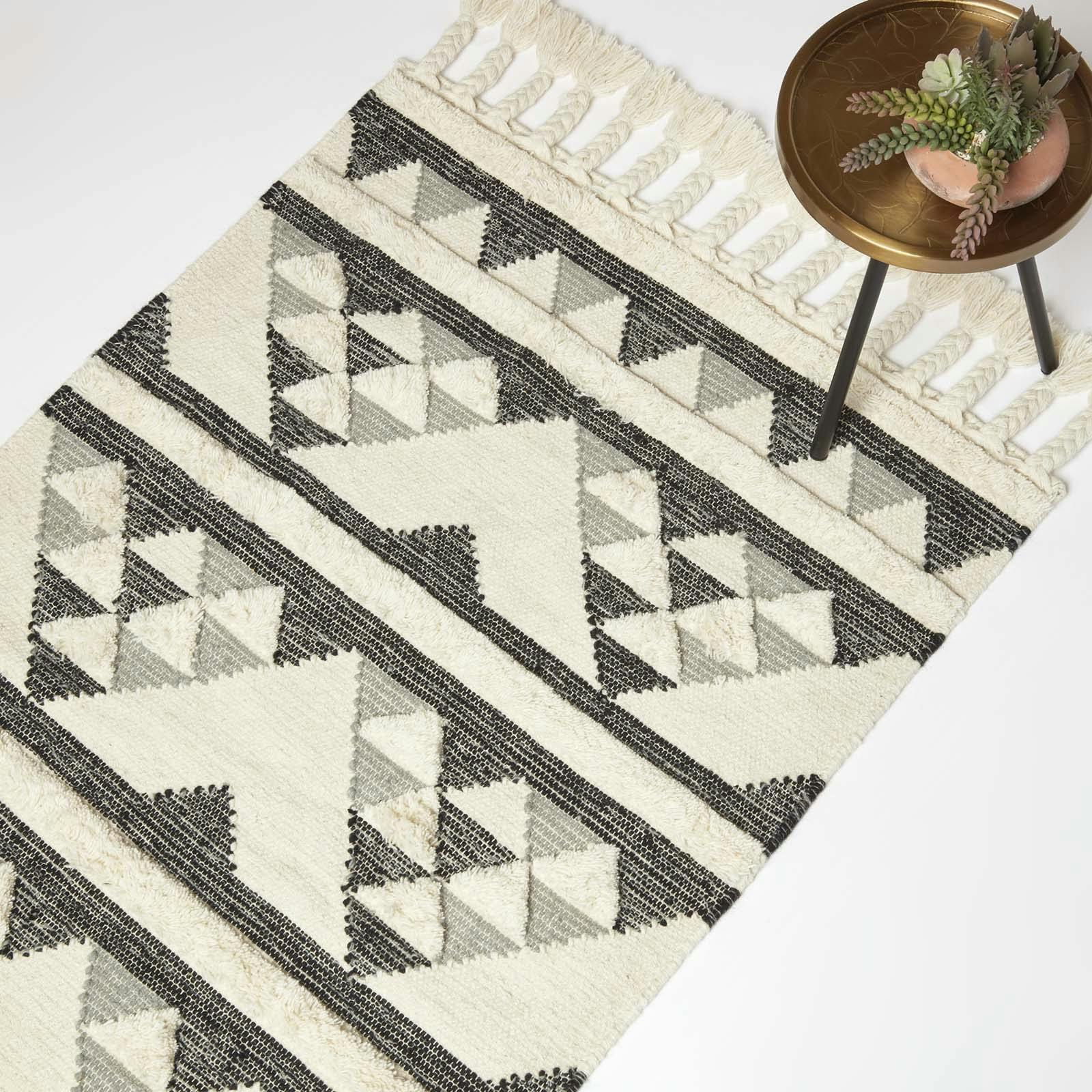 Homescapes Black/Grey Kota & Kilim Wool Rug - 120 X 170 Cm