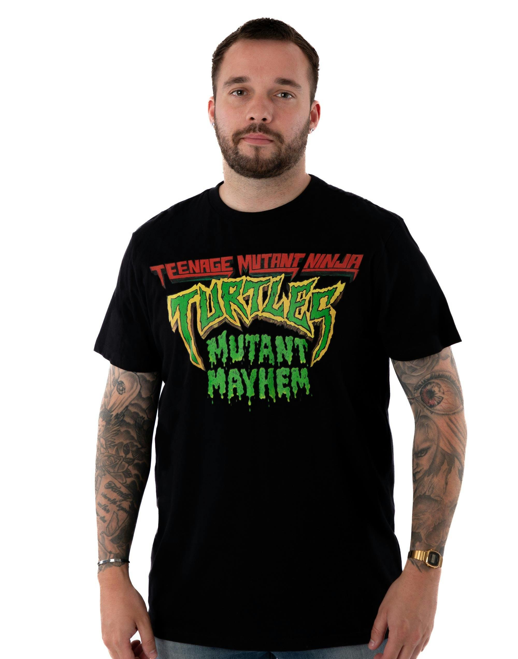 Vanilla Underground Men's Black Teenage Mutant Ninja Turtles Mutant Mayhem Logo Short Sleeved T-Shirt - XXX-Large