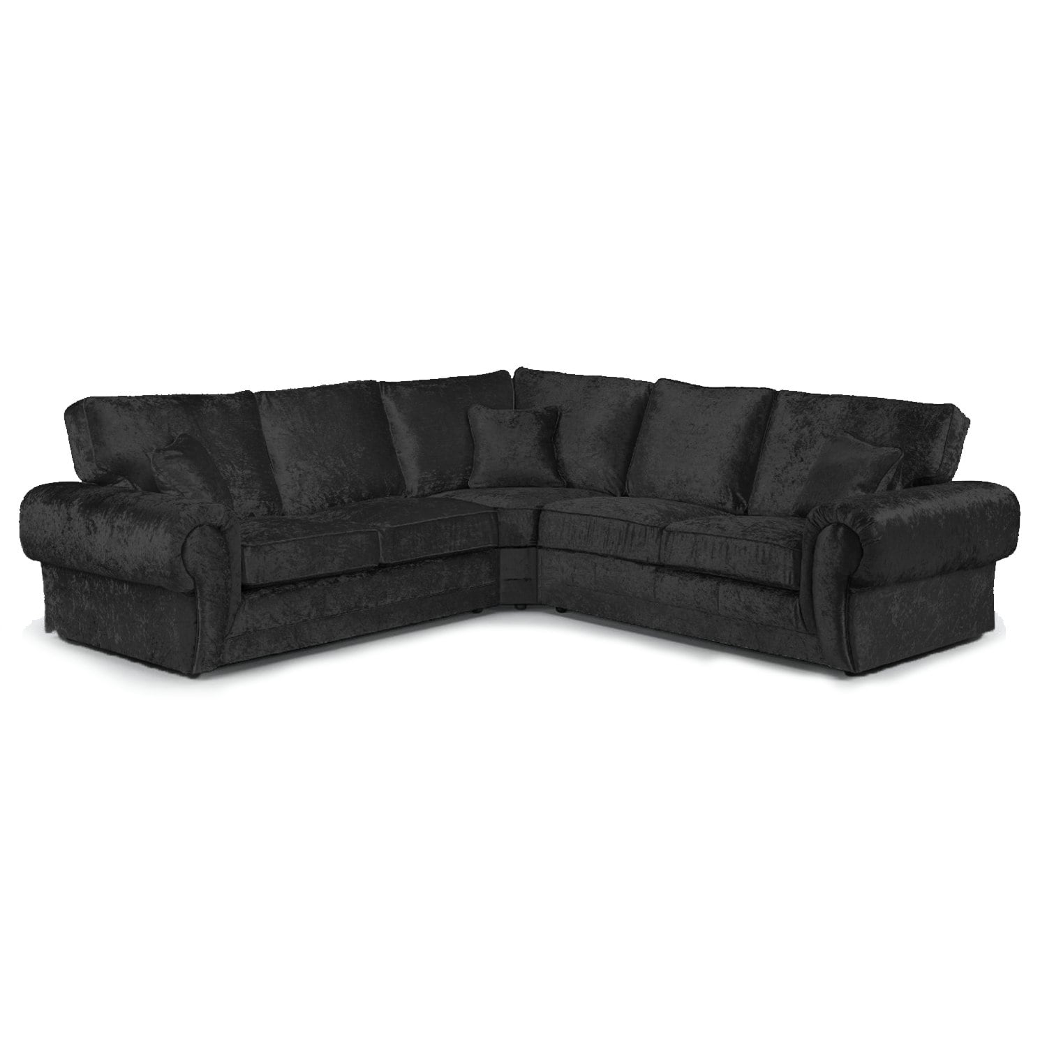 Rackhams Black Chelsea Crushed Velvet Full Back 5 Seater Corner Sofa