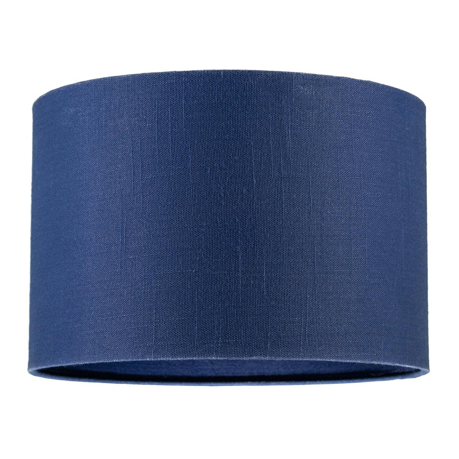 Happy Homewares Blue Designer Navy Peony Textured Linen Fabric Circular Lamp Shade