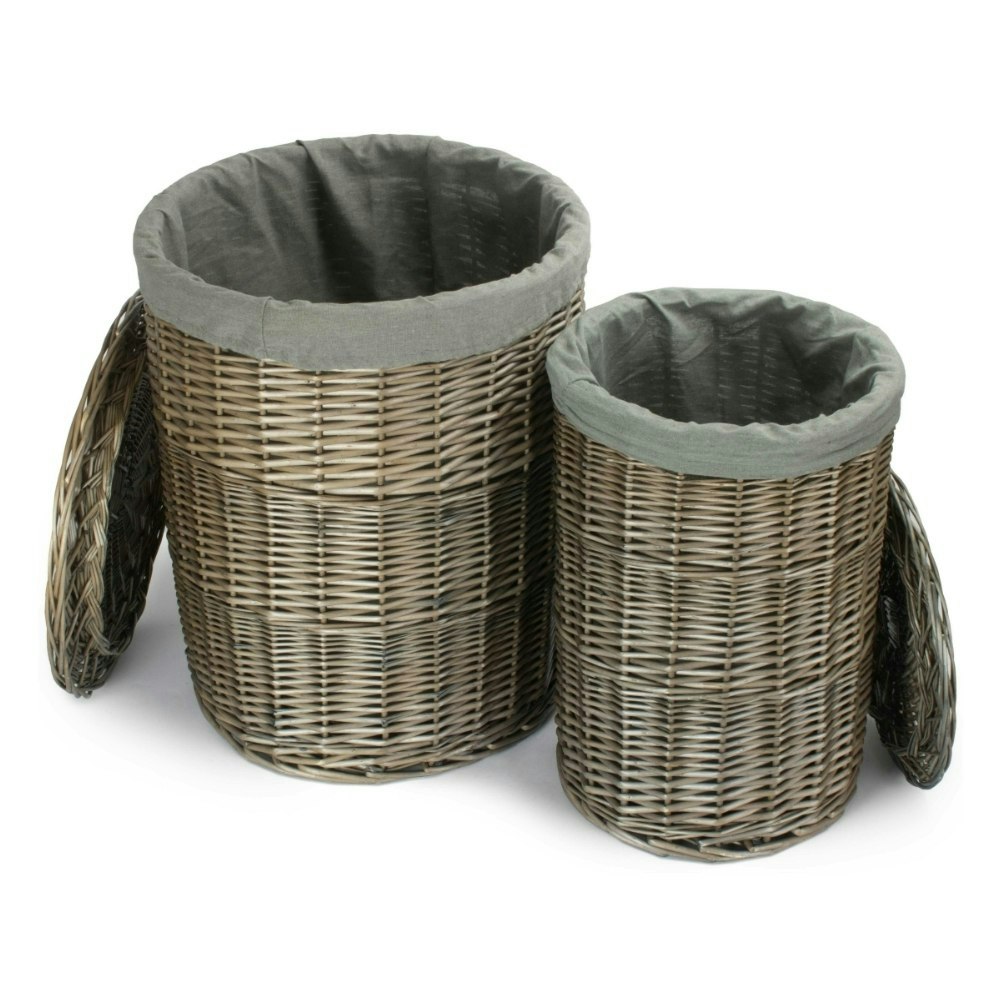 Red Hamper Red/Grey Hamper Set Of 2 Antique Wash Round Laundry Basket With Sage Lining