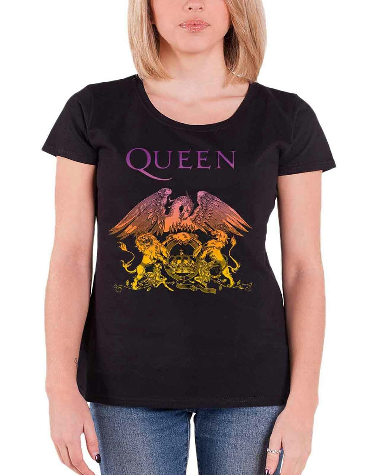 Paradiso Clothing Women's Black Queen Gradient Crest Skinny Fit T Shirt - L