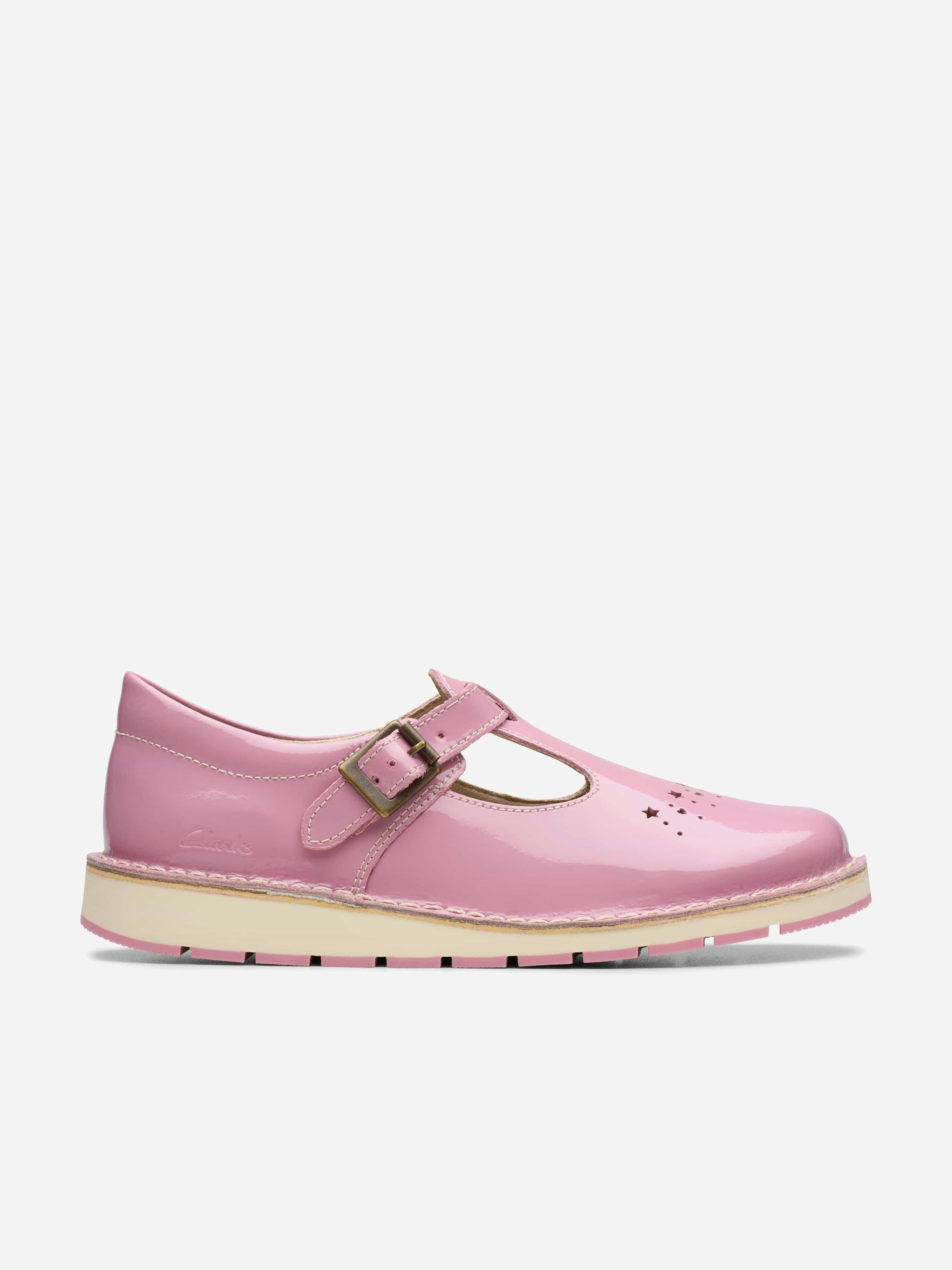 Clarks Girls Pink Patent Joyful Skip T-Bar Shoes In - Eu 20 Uk 4