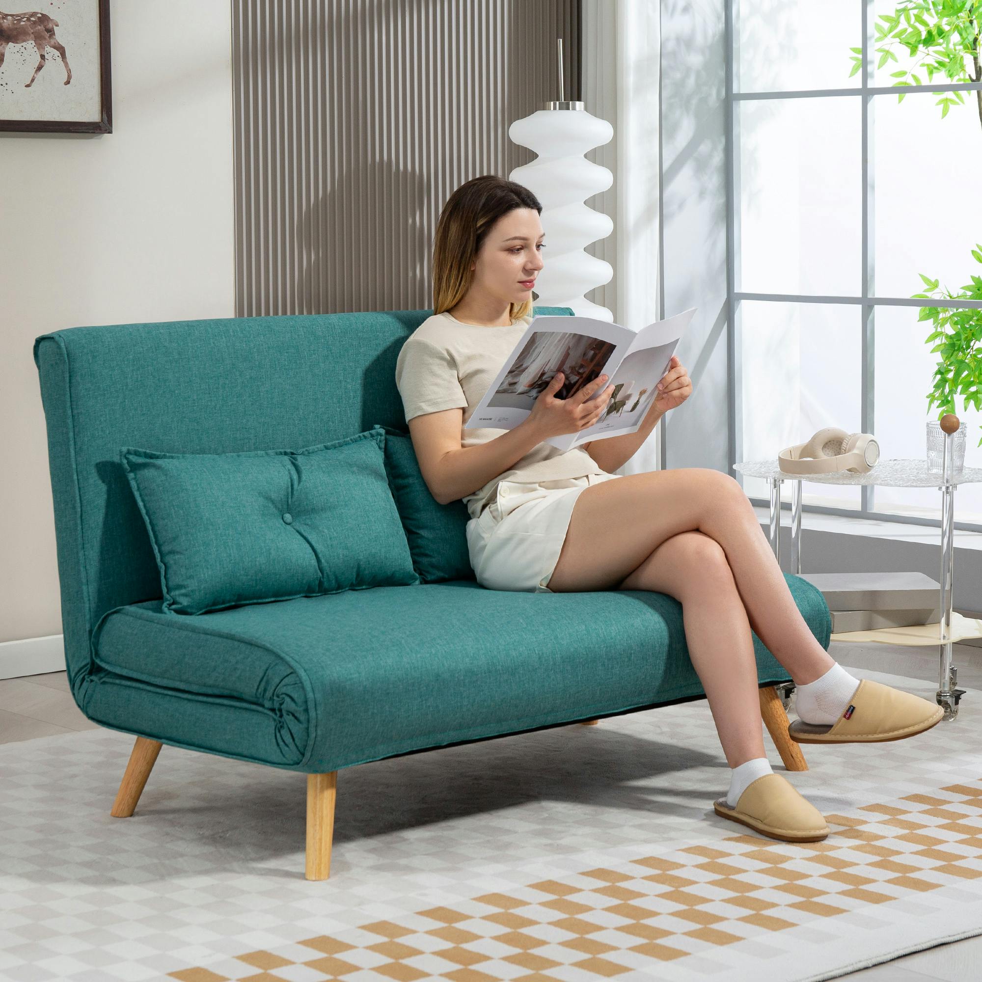 Rackhams Grey/Green Click Clack Sofa Bed, 2 Seater Bed Settee For Living Room,