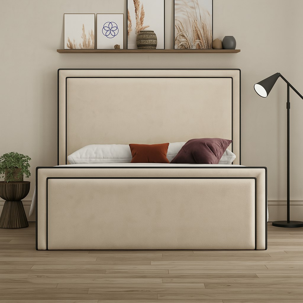 Ds Living Cream Verona Piping Ottoman Bed - Plush - King