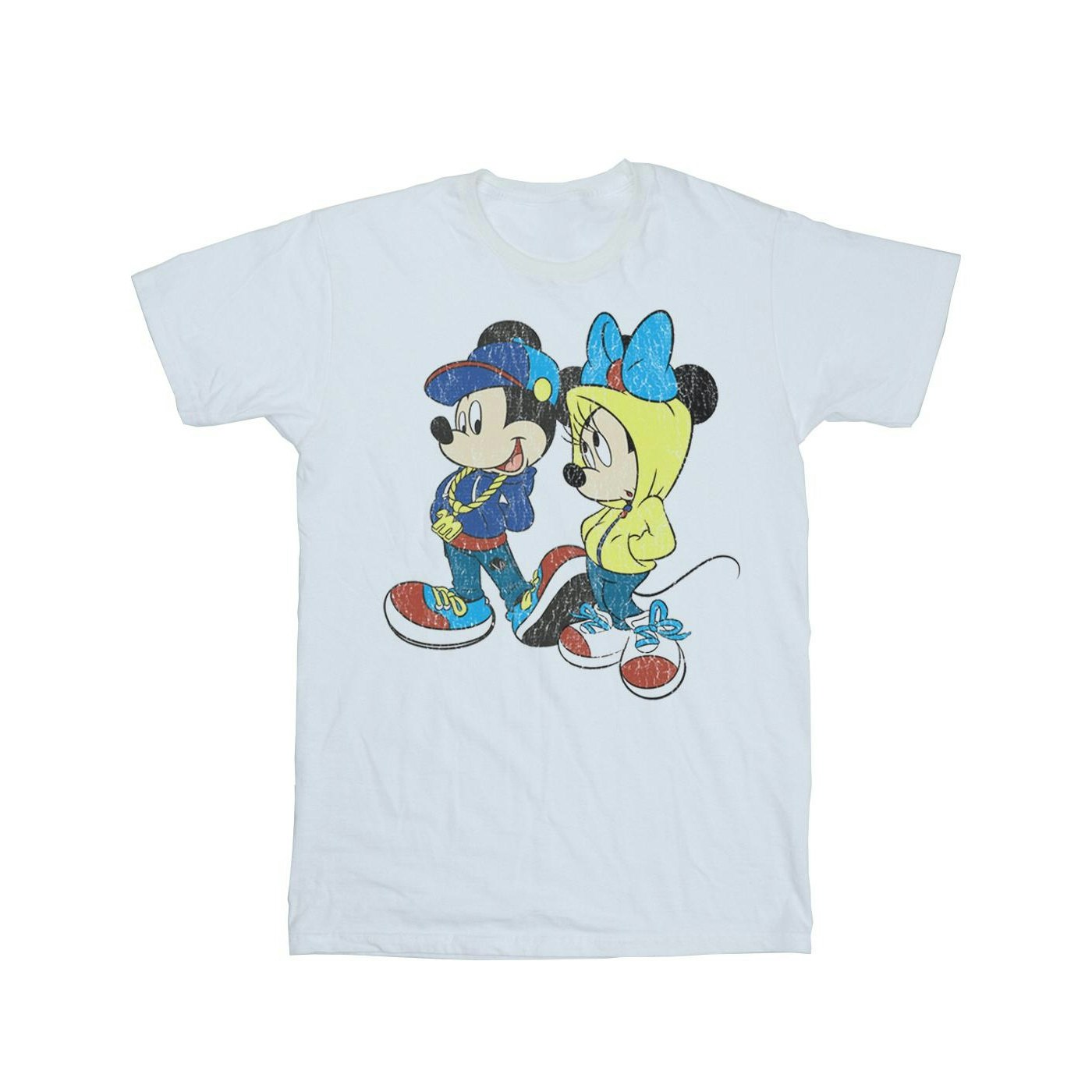 Disney Women's White Mickey And Minnie Mouse Pose Cotton Boyfriend T-Shirt - 3XL