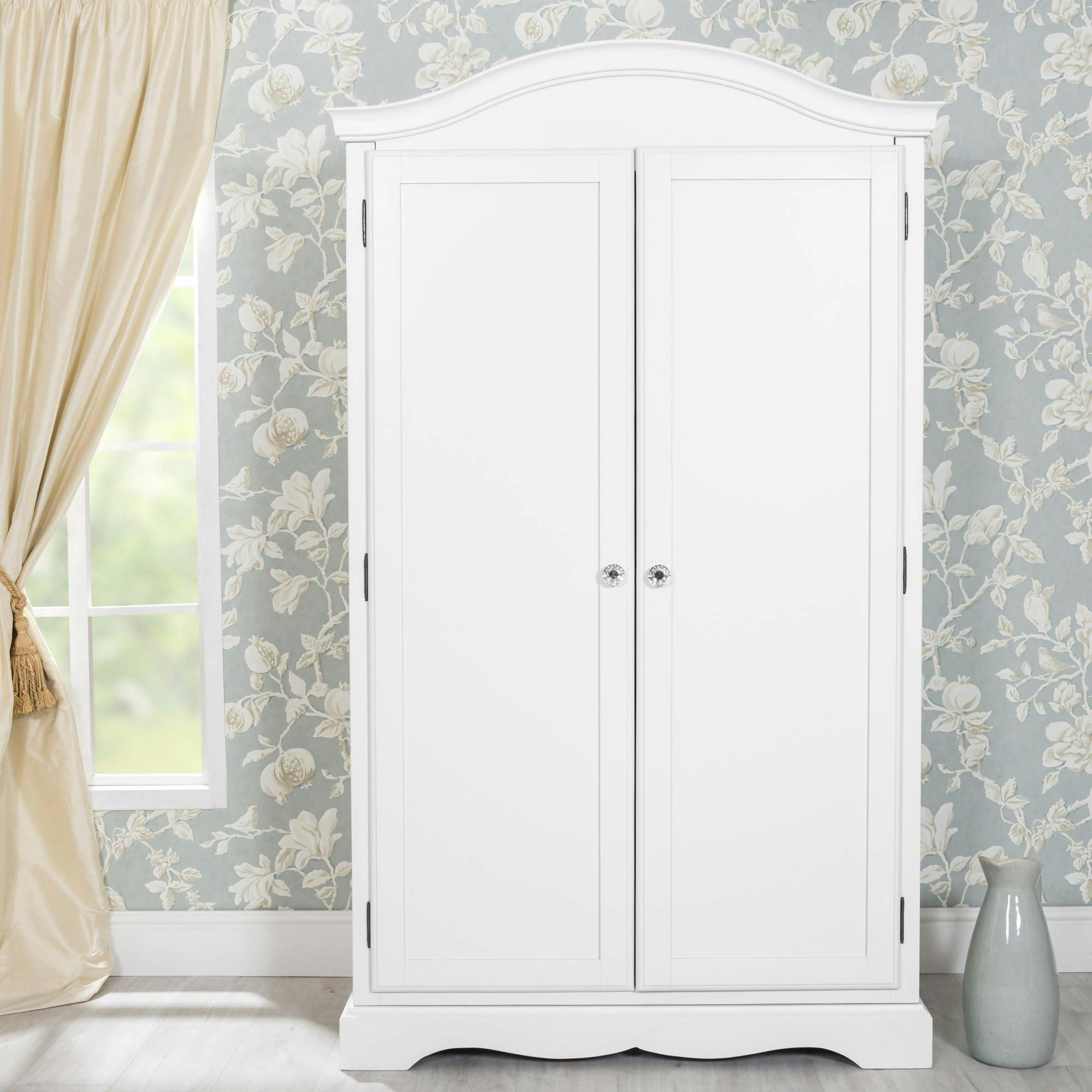 Rackhams White Romance Double Wardrobe With Crystal Handles. Full Hanging French Style Storage - True