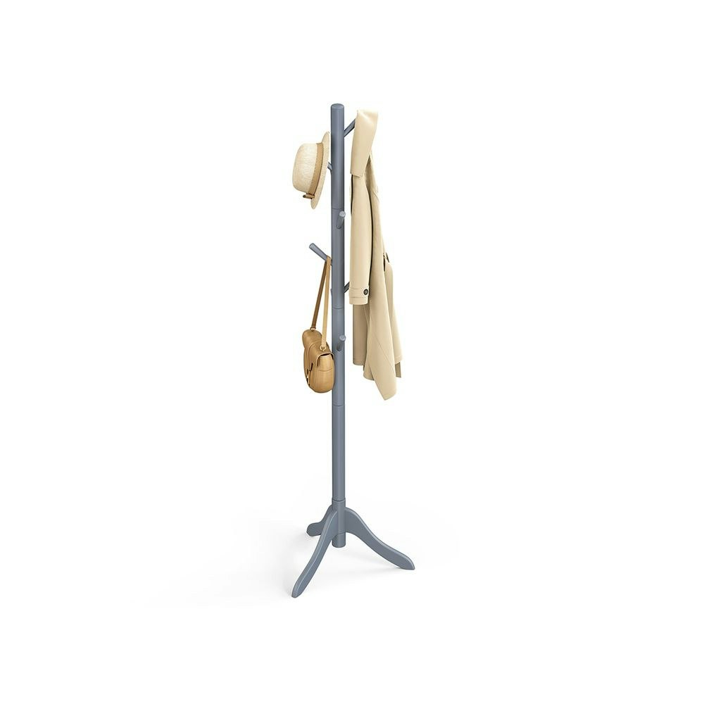 Rackhams Grey Wooden Coat Stand With 3 Height Options And 8 Hanging Hooks