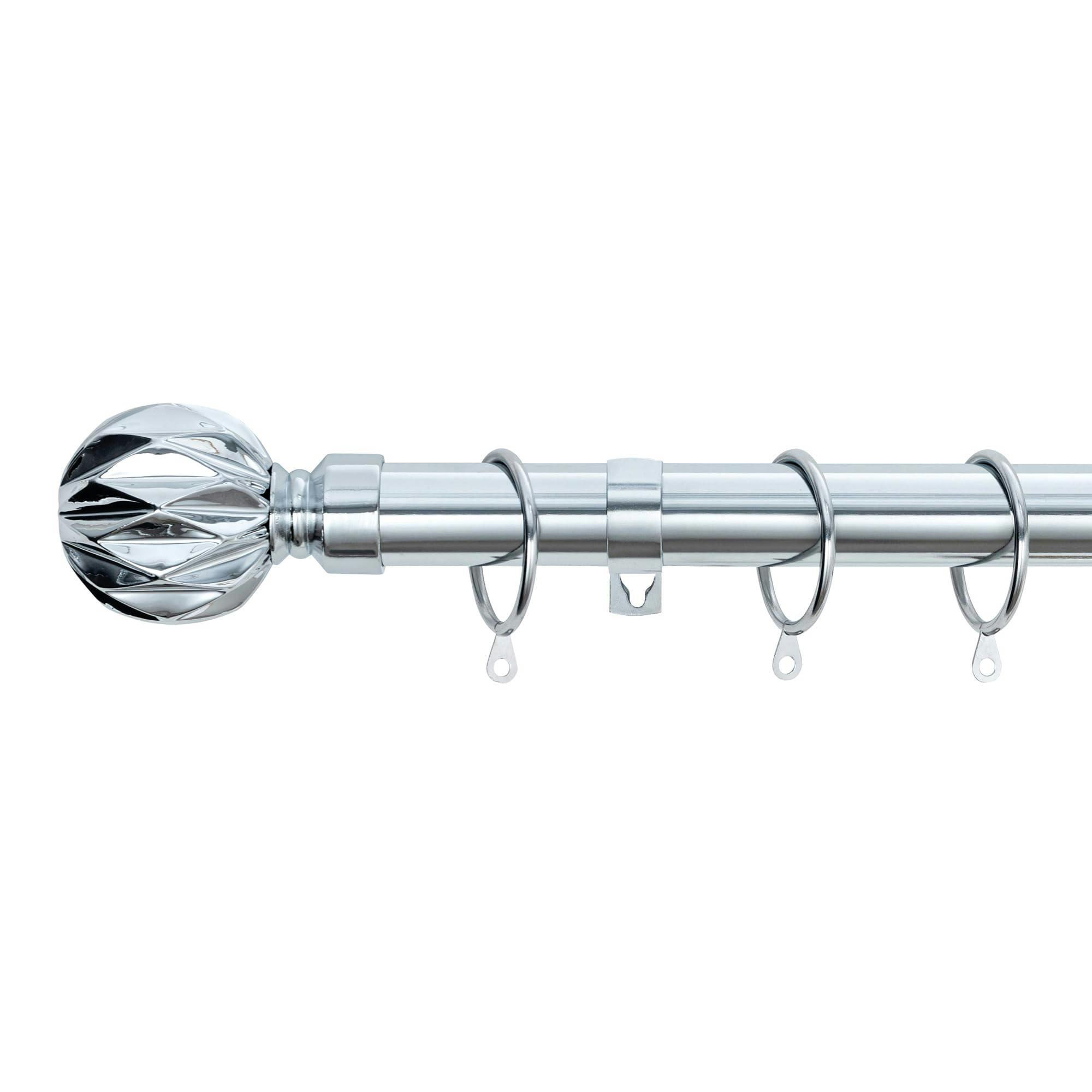 A.unique Home Geo Ball Metal Extendable Curtain Pole With Rings And Fittings, (25/28Mm) (Nickel, 180Cm - 340Cm), Silver - Image 3