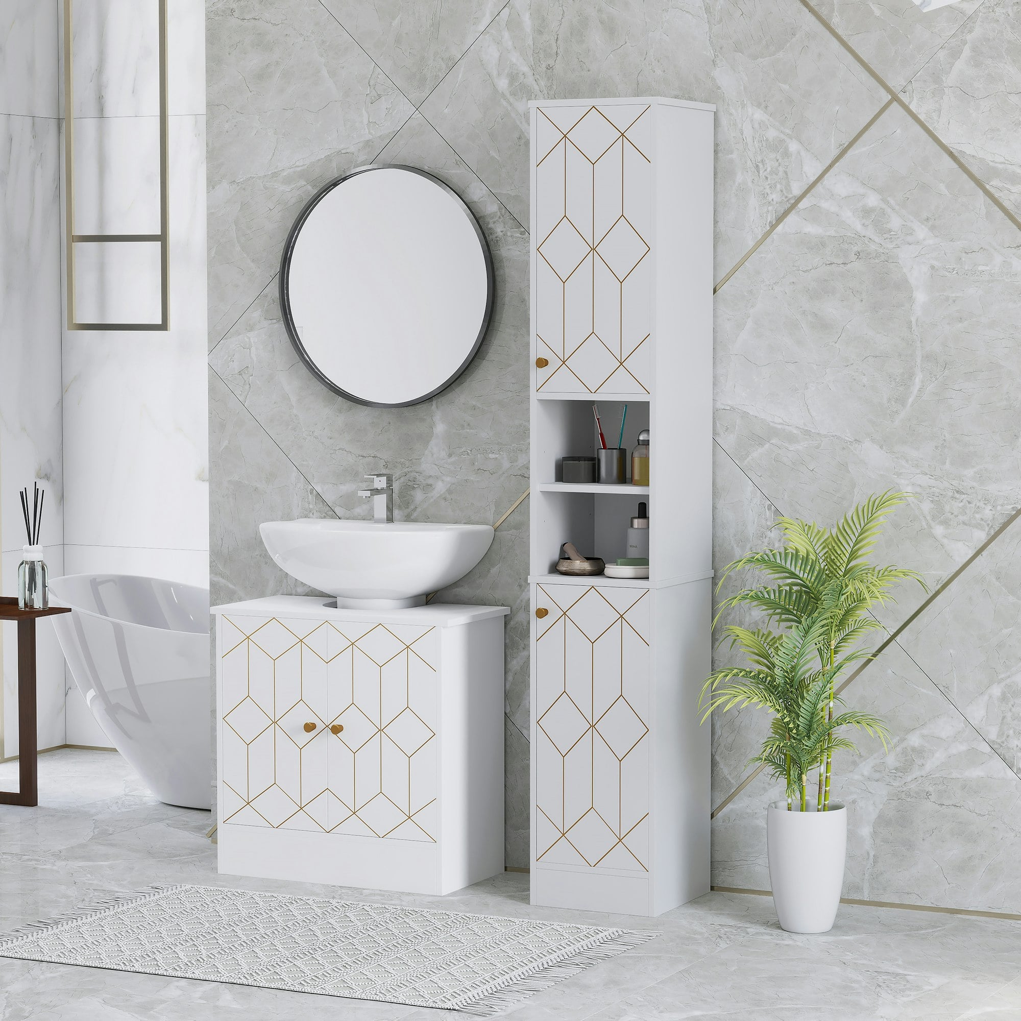 Rackhams White Slim Bathroom Cabinet, Bathroom Storage Cabinet With Doors,