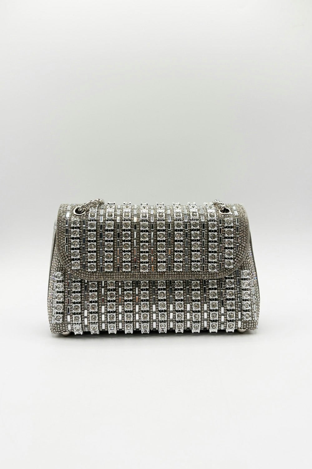 SVNX Silver Embellished Shoulder Bag - Grey - One Size - Womens Rhinestone Clutch - Image 6