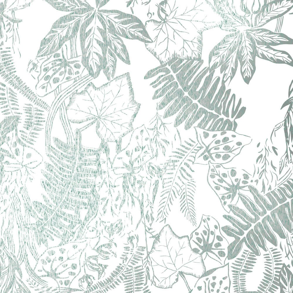 Rackhams Silver/White Hothouse Jade, Metallic And Wallpaper - 10M Roll