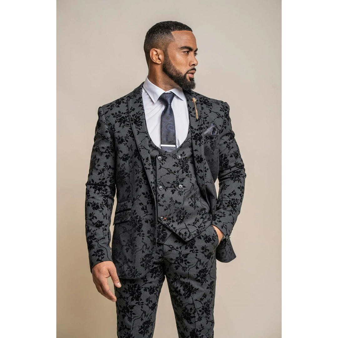 House Of Cavani Men's Black Georgi - Floral Blazer - 48