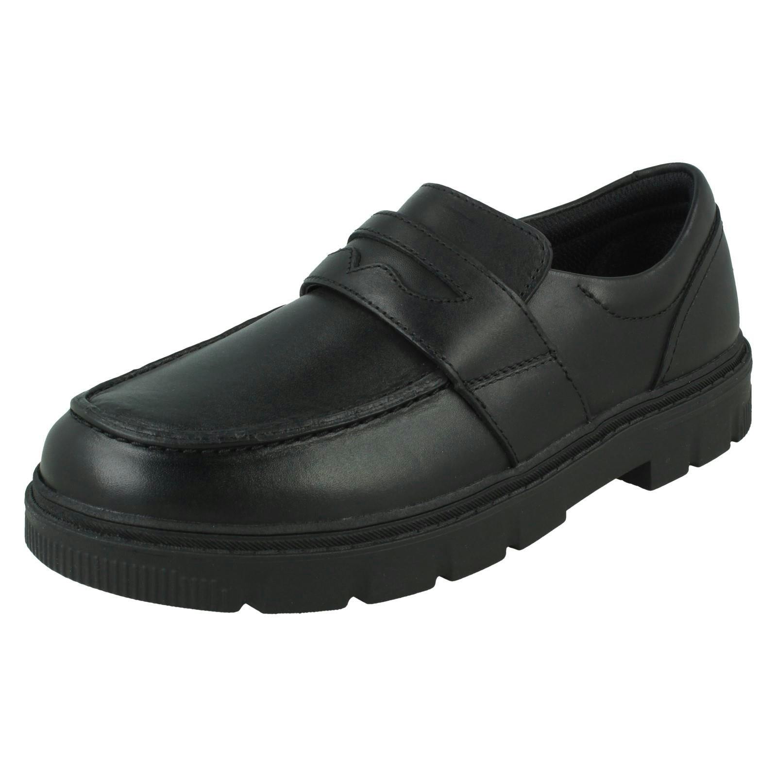 Clarks Boys Black Chunky Sole Slip On School Shoes Lorcam Craft - Leather - Uk 7 Child