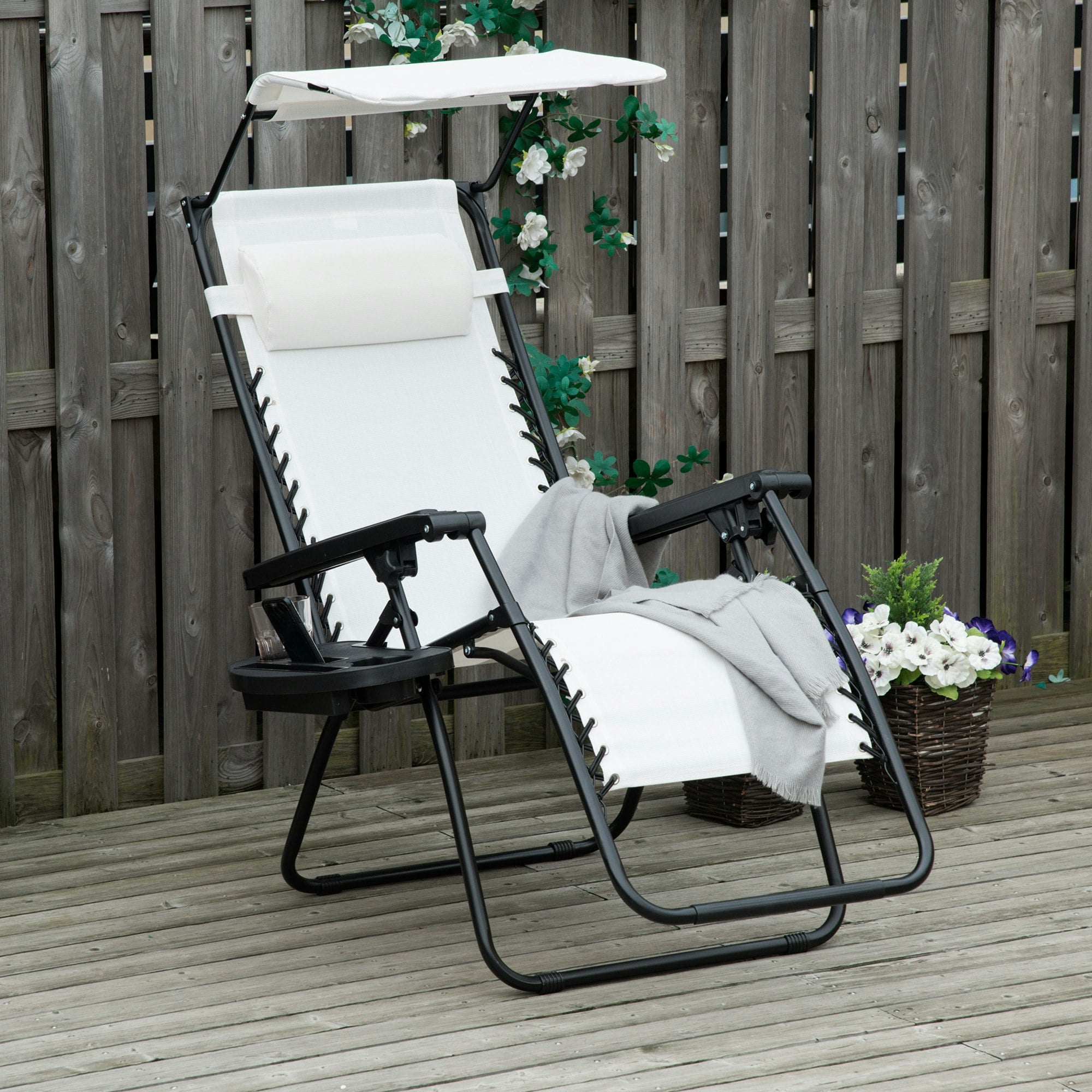 Outsunny Zero Gravity Chair Adjustable Patio Lounge W/ Cup Holder White - Image 3