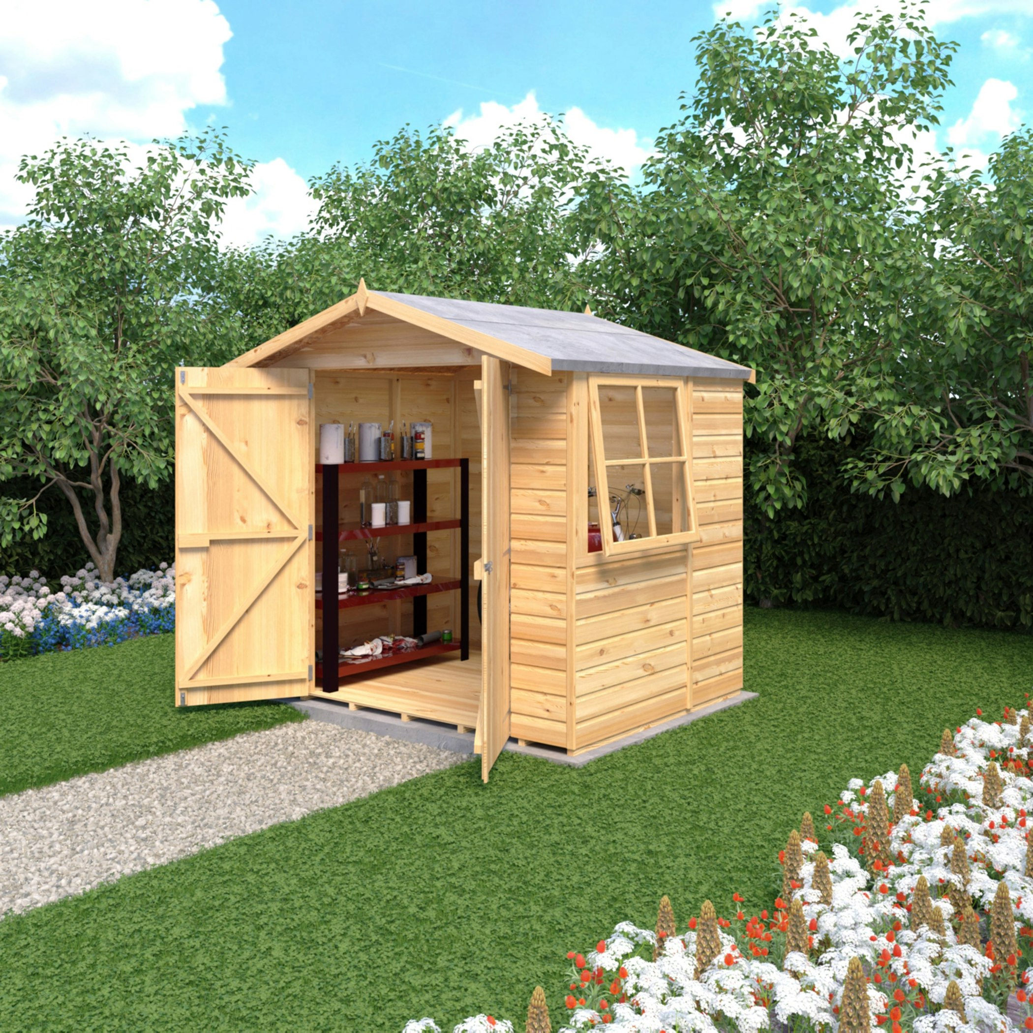 Rackhams Light 7X5 Double Door Apex Shed 12Mm Shiplap Interlock Cladding