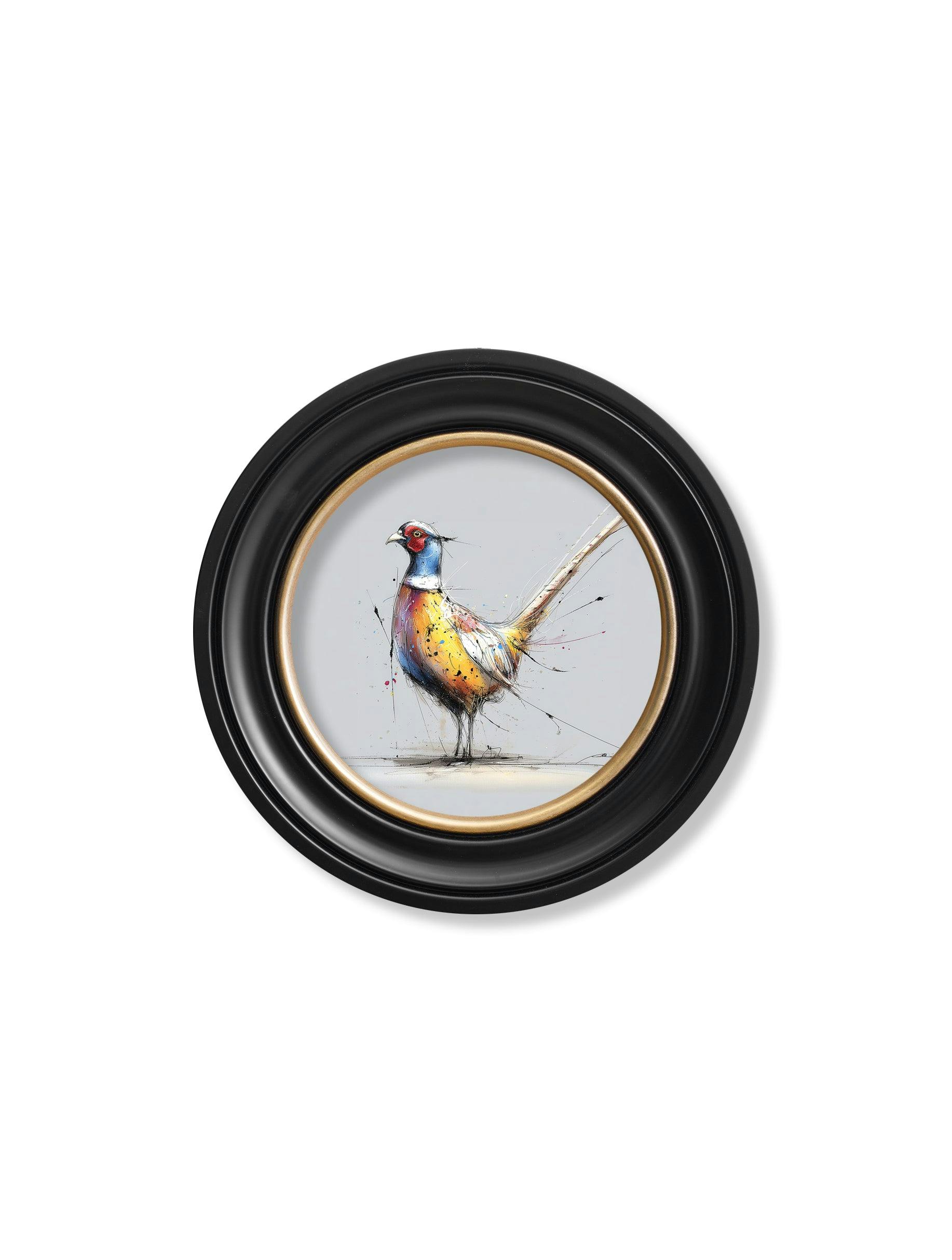 Rackhams Grey/Black/Gold Plump Pheasant Cosy Sketch - Oxford Round Frame - Plump Pheasant Cosy Sketch - 44 X 44 Cm