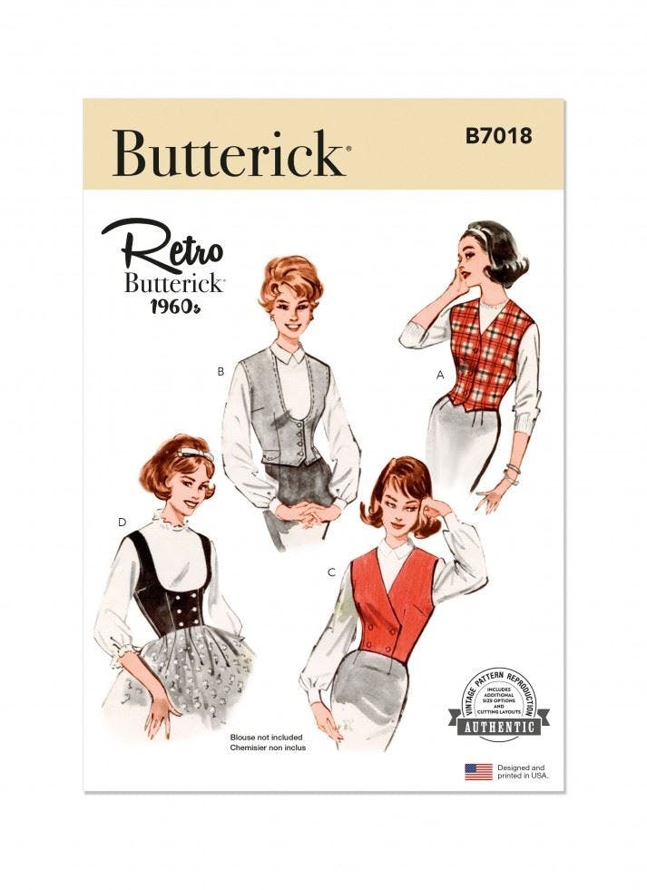 Butterick Women's Sewing Pattern 7018, Waistcoats For H5 (6-8-10-12-14) - Easy - R5 (14-16-18-20-22)