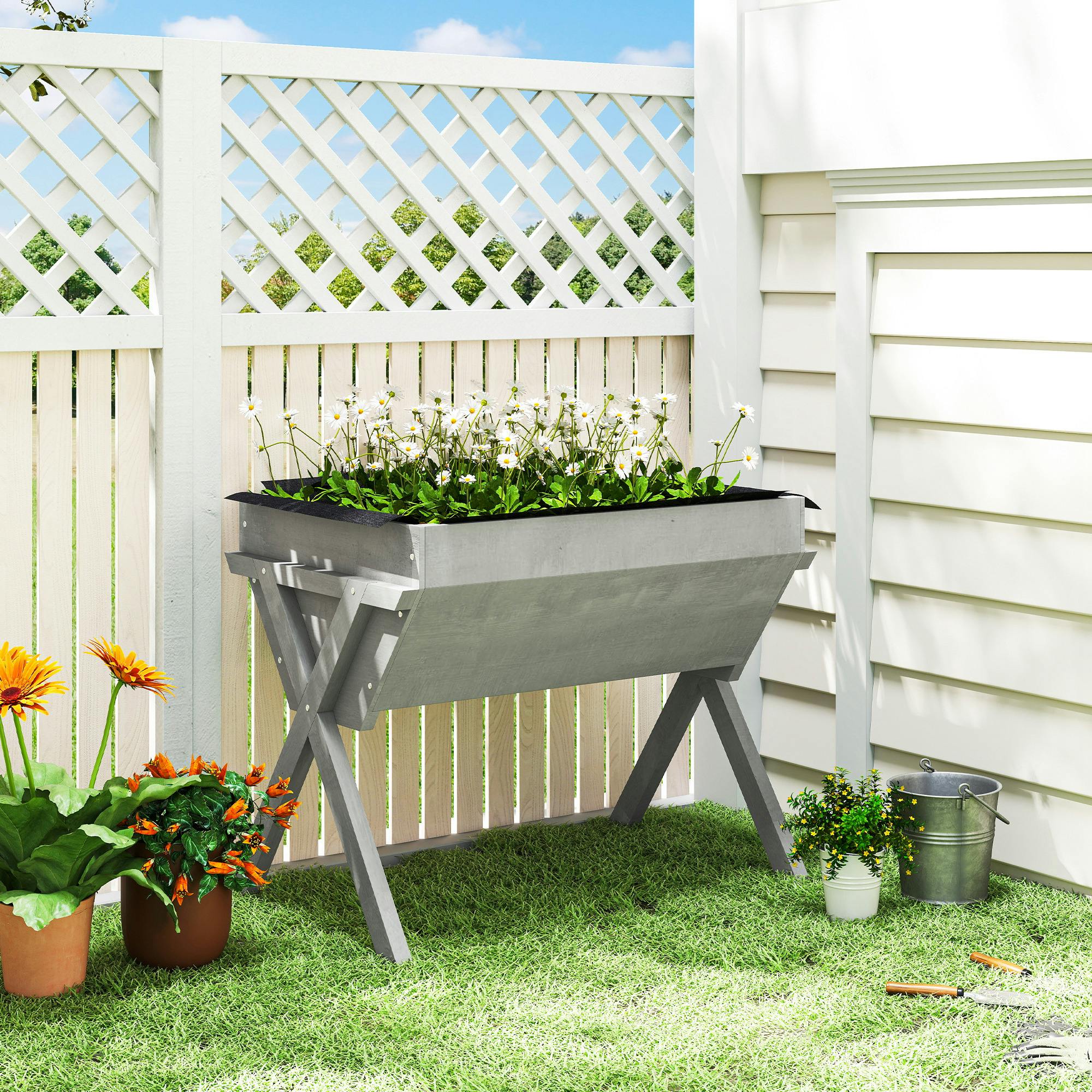 Rackhams Light/Grey Wooden Planter Raised Bed Stand Vegetable Flower Bed,