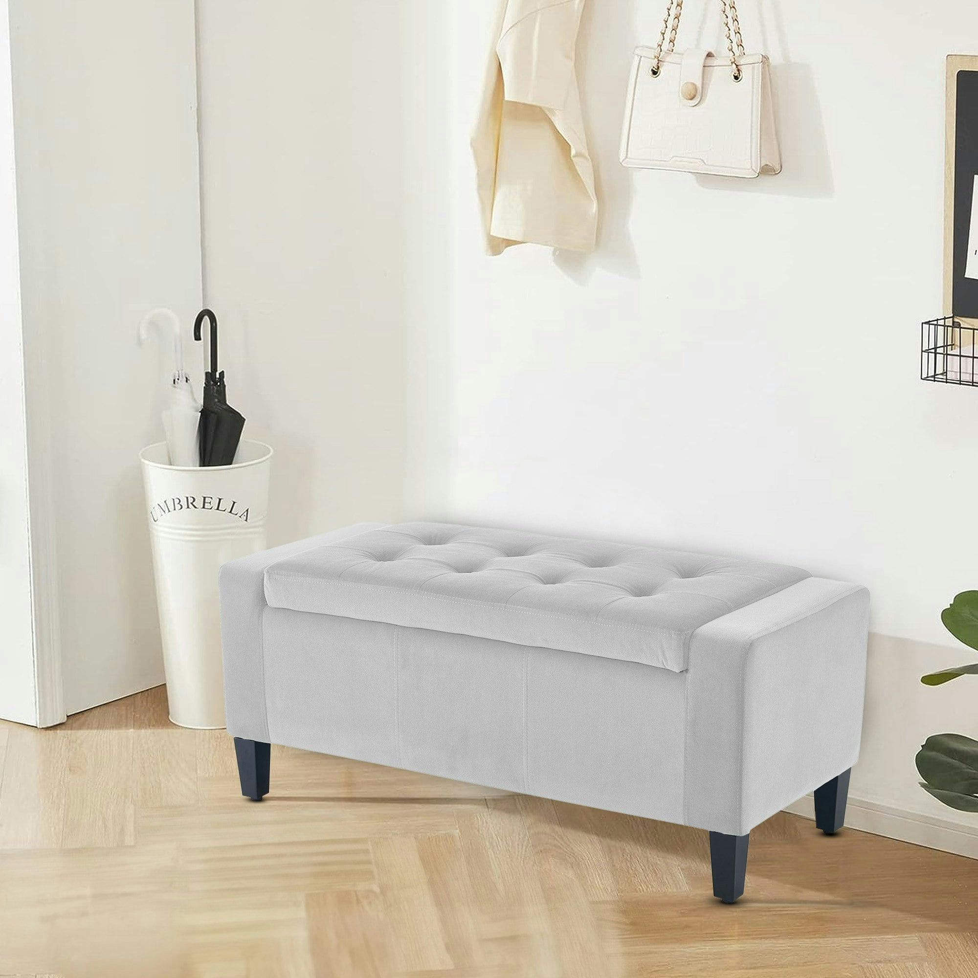 Rackhams Silver Luna Velvet Storage Ottoman Bench - 92Cm X 40Cm