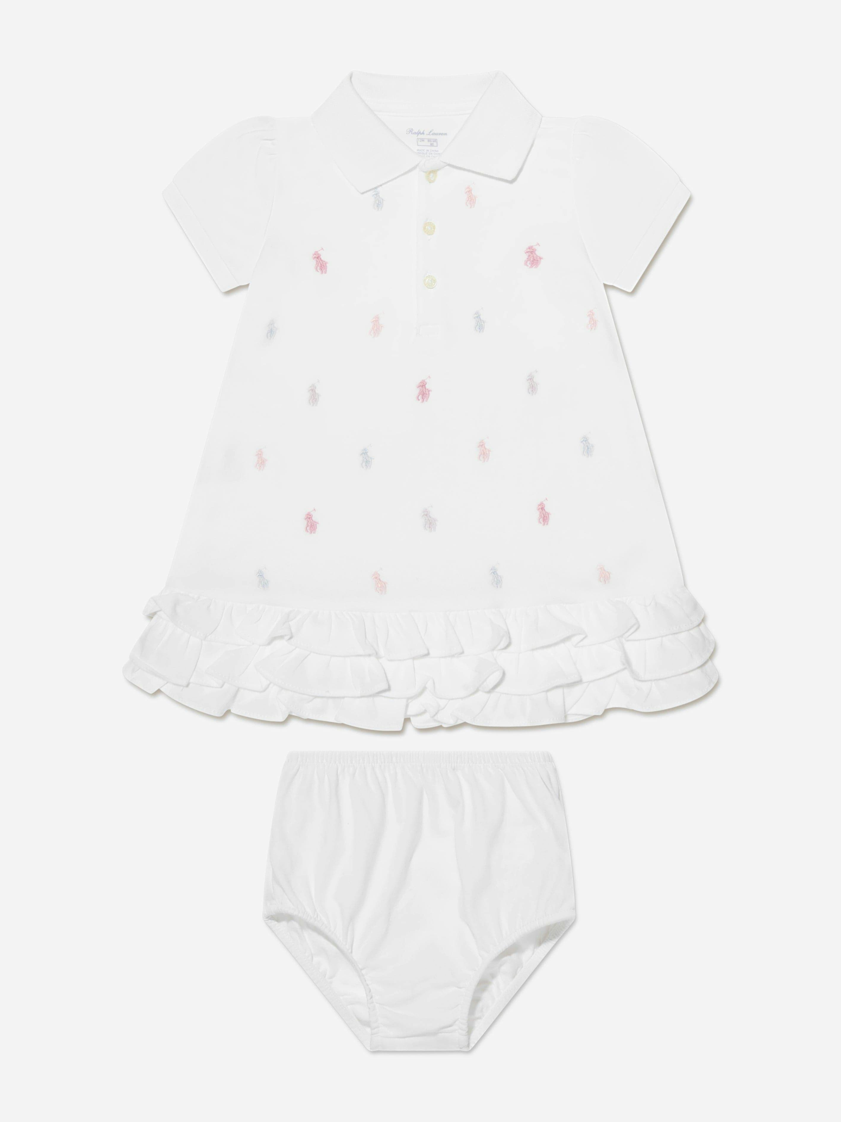 Ralph Lauren Kids Girls White Ralph Lauren Baby Schiffli Dress With Bloomers In - 6 Mths