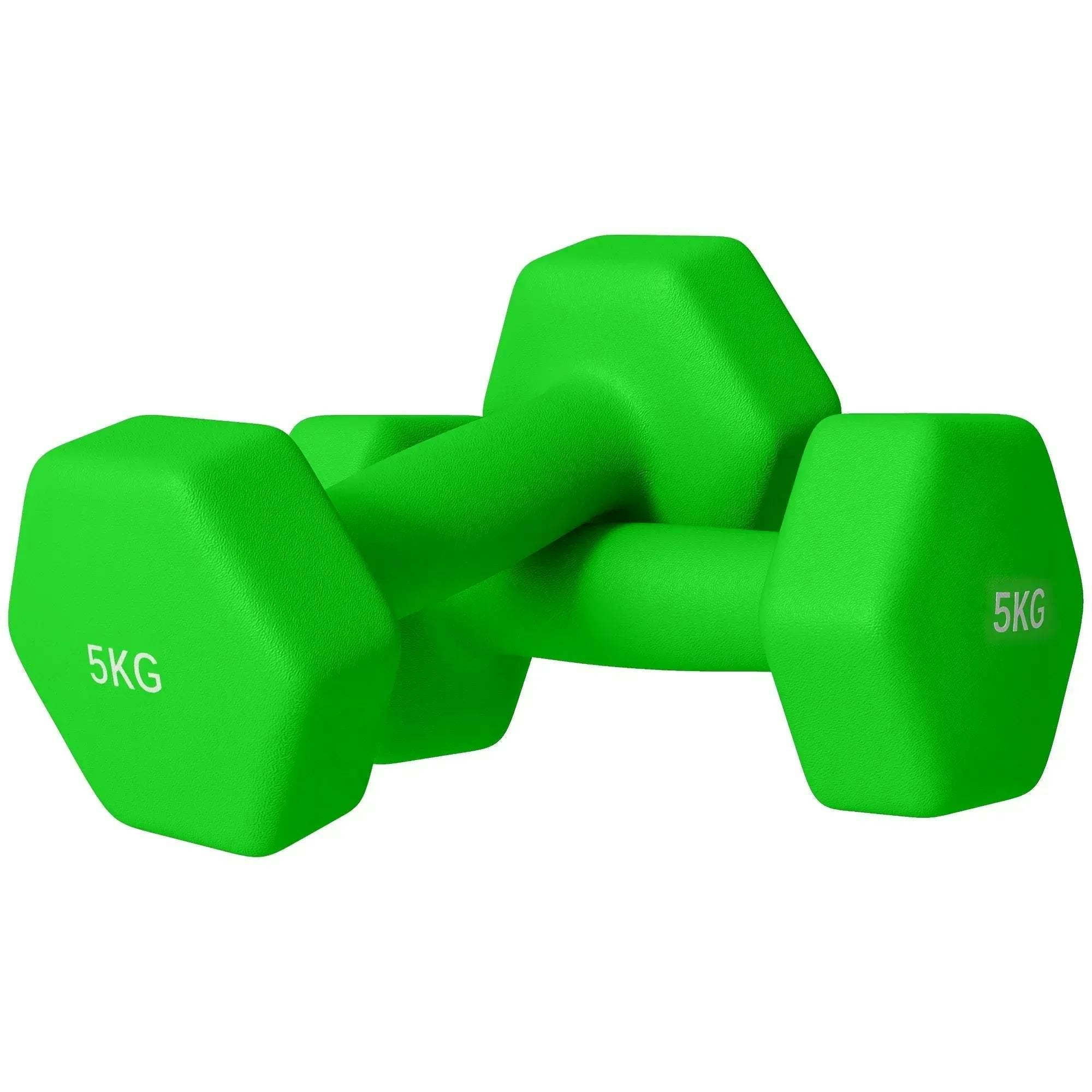 Sportnow Set Of 2 Hexagonal Dumbbells Weights Pair, 2 X 5Kg, Green - Image 5