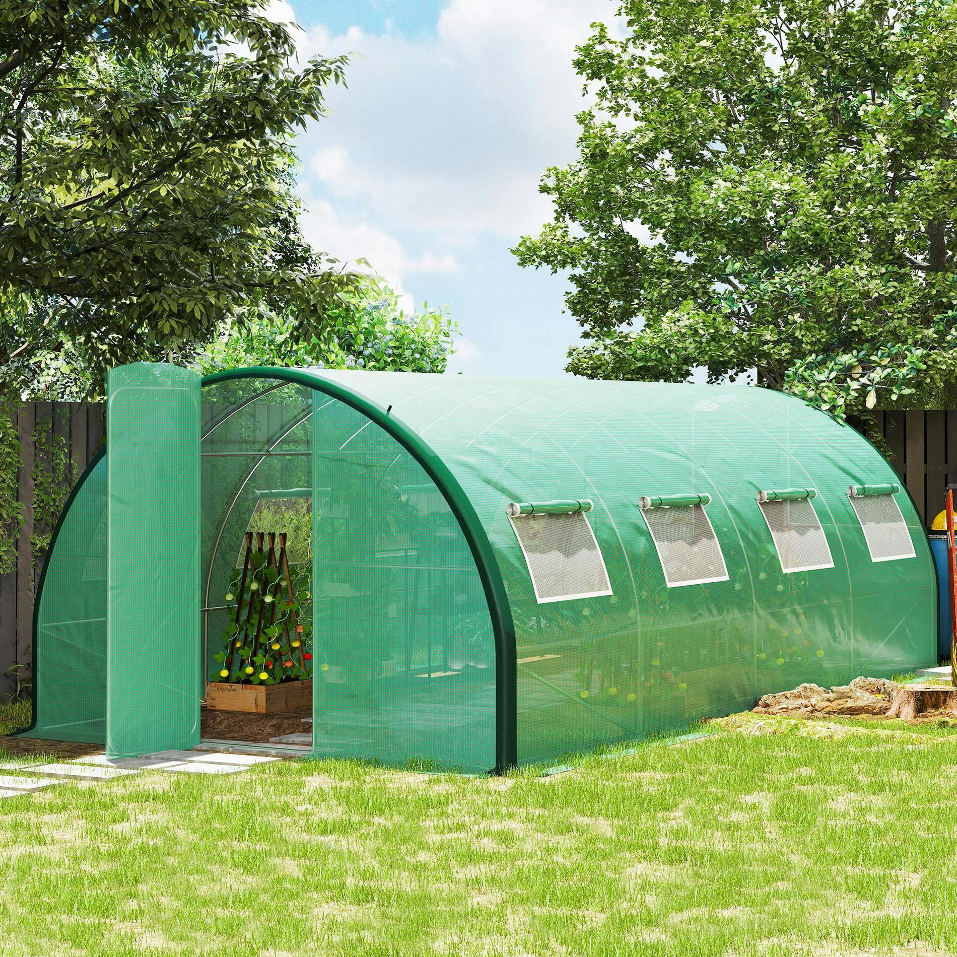 Outsunny Unisex Green Tunnel House, Upgraded Structure, Hinged Doors, 6 X 3 M, - Image 3