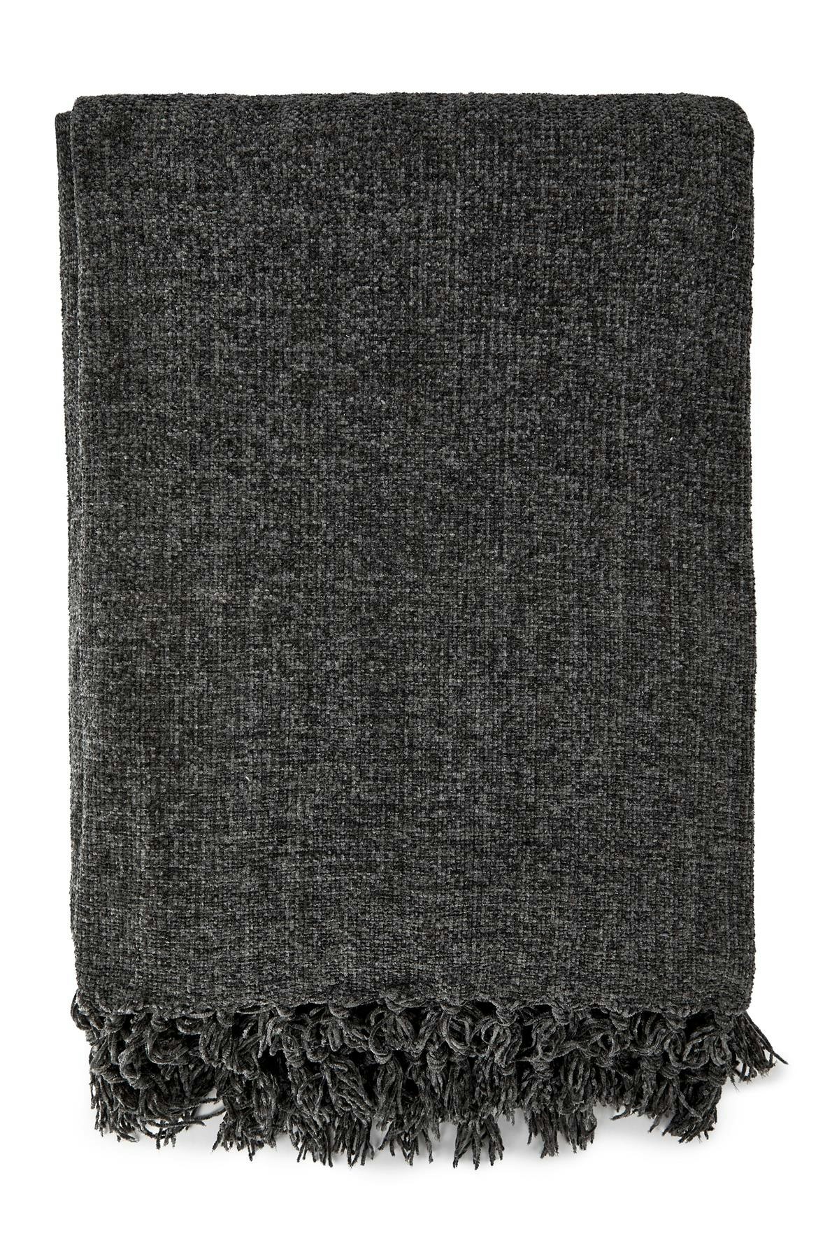 Emma Barclay Orange/Grey/Green Darcy Tassel Charcoal Blanket/Throw - Charcoal - 130X150cm