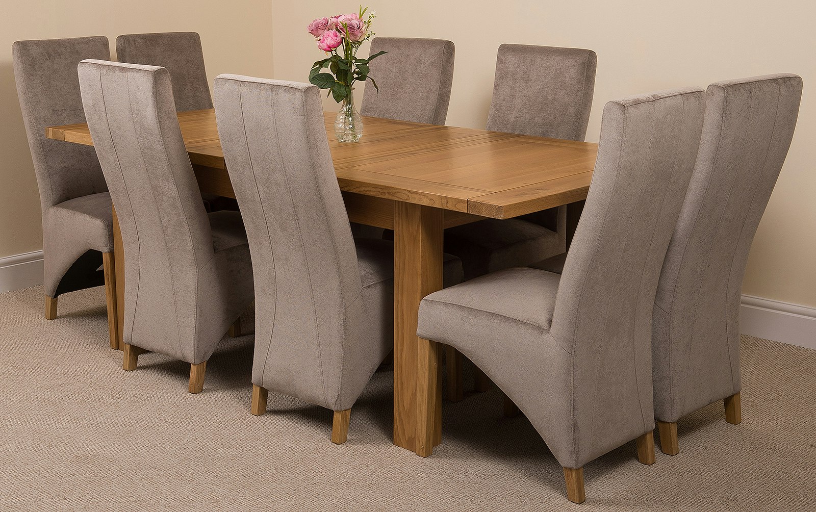 Rackhams Grey Seattle Oak Extending Dining Table With Lola Fabric Chairs - 8 Chairs
