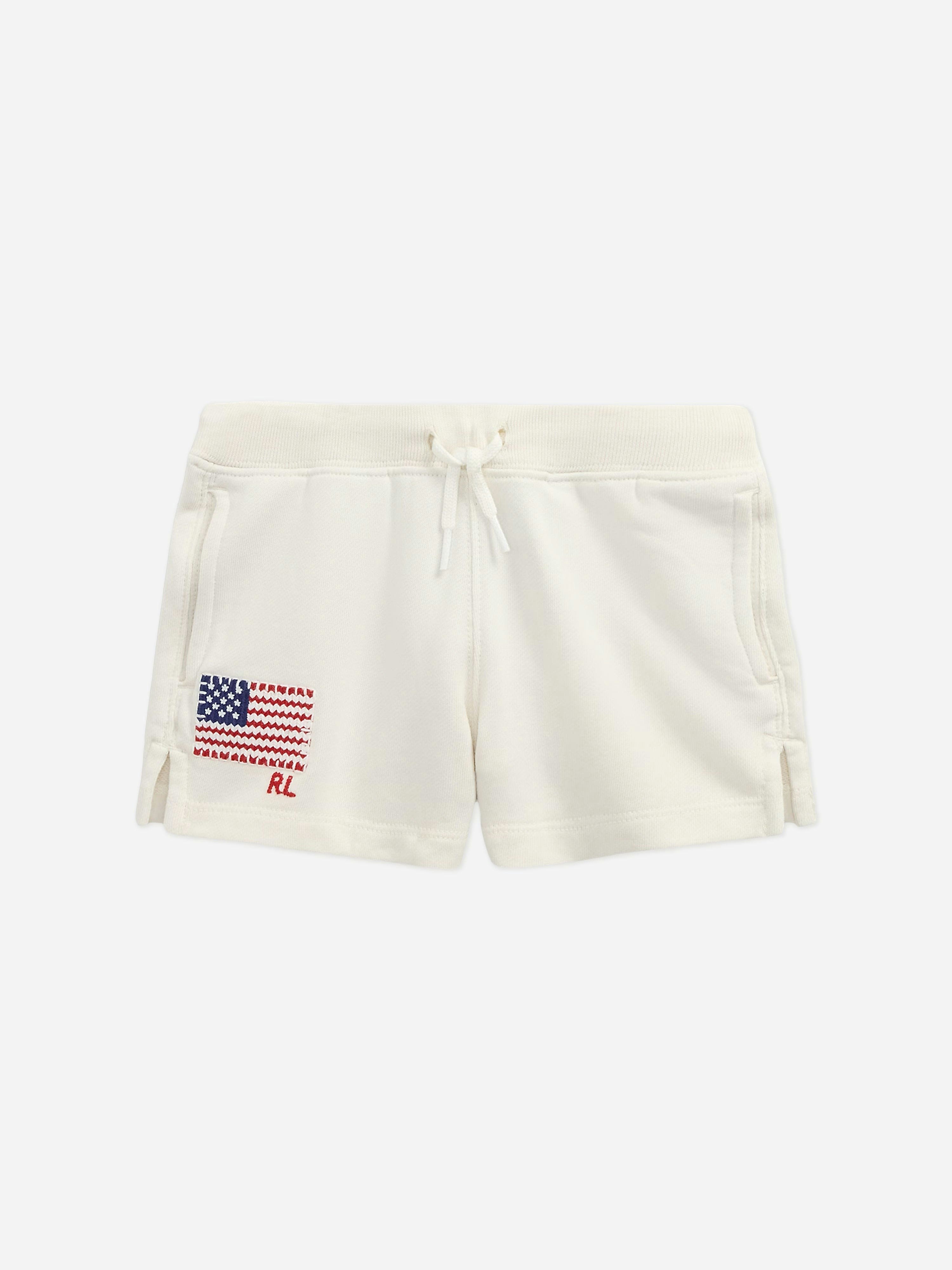 Ralph Lauren Kids Girls Ivory Ralph Lauren Loopback Terry Flag Shorts In - 4 Yrs