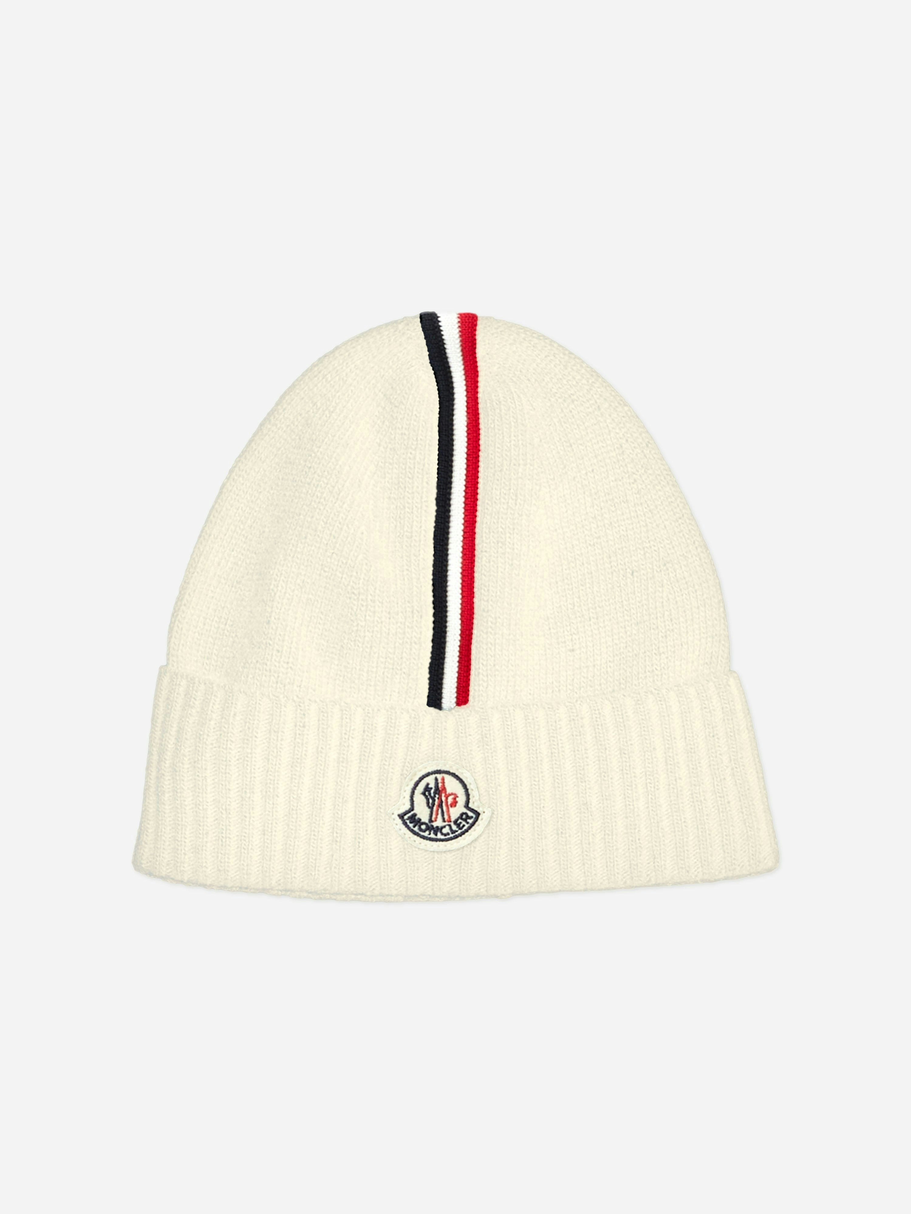 Moncler Enfant Boys Ivory Kids Logo Beanie Hat In - M (8 - 10 Yrs)