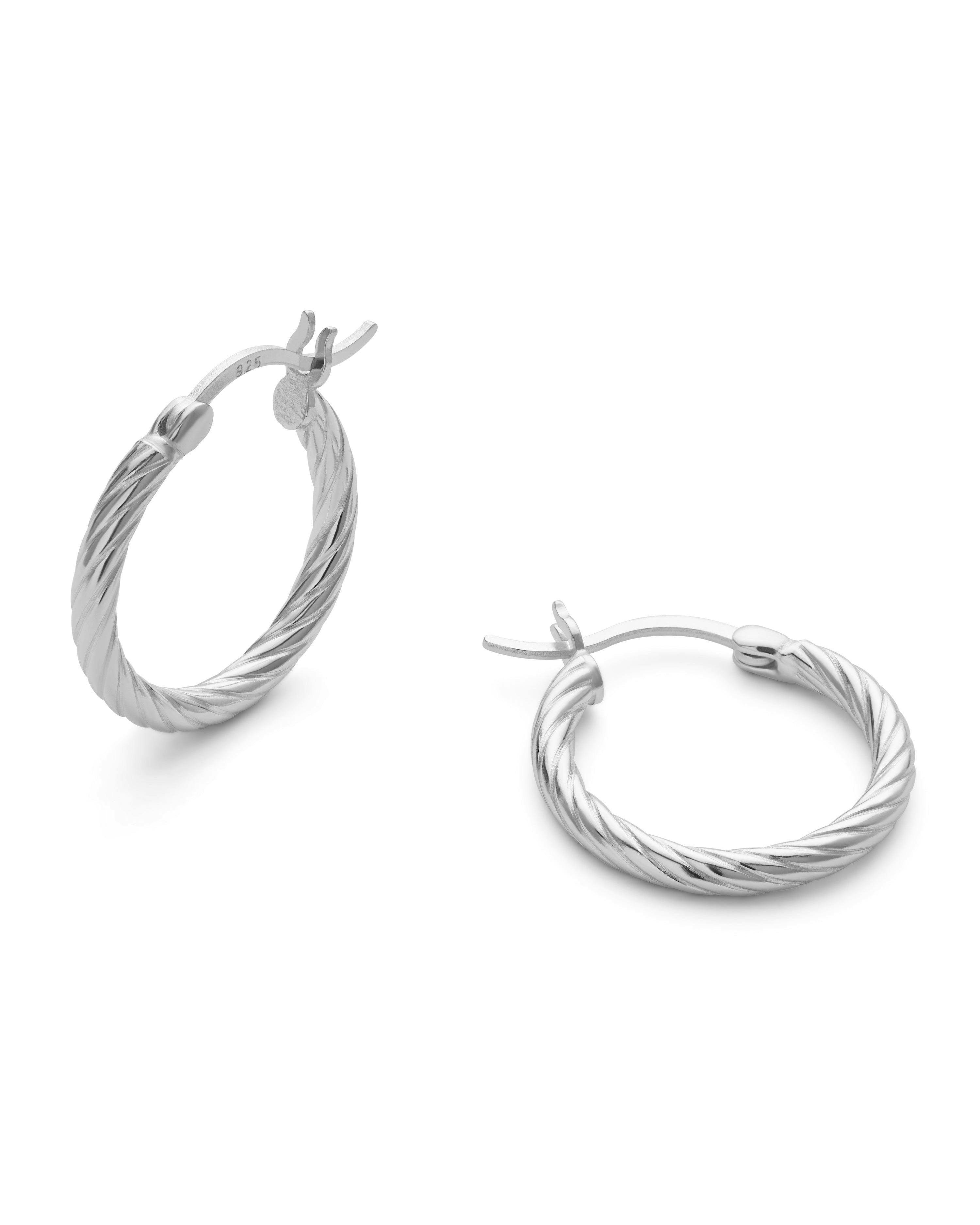 Elk & Bloom Silver Large Sterling Twist Huggie Hoop Earrings - No Thank You