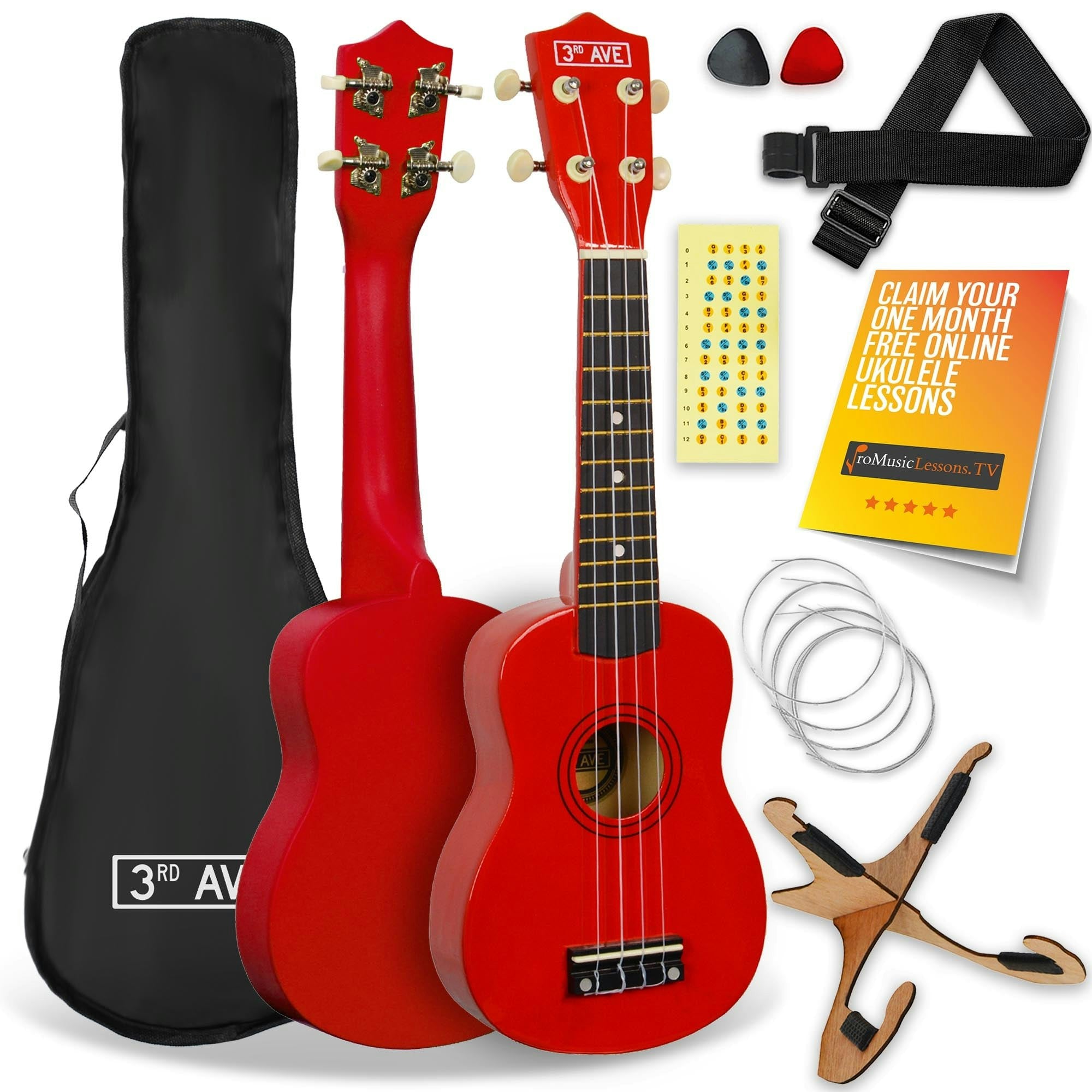 3Rd Avenue  Soprano Ukulele Pack - Natural - Red - Standard - Image 3