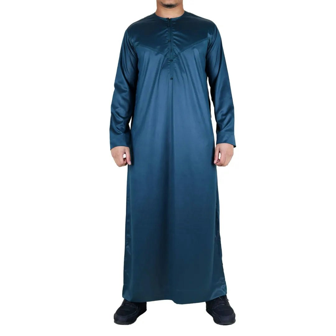 Thobez Men's Tt-002 - Satin Emirati Thobe Islamic Clothing - Olive - 52 - Regular