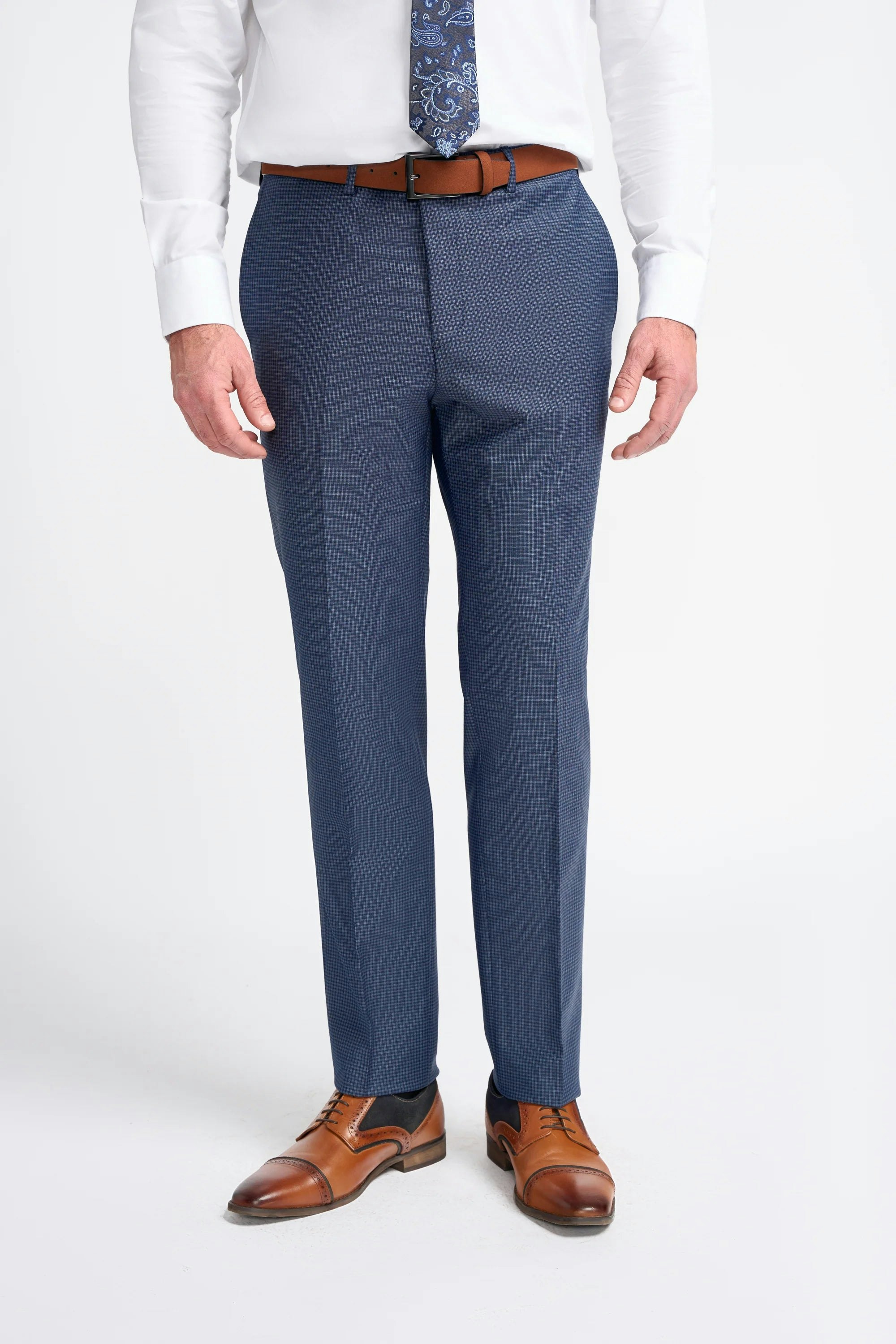 House Of Cavani Men's Bond - Navy Check Trousers - 46W 32L
