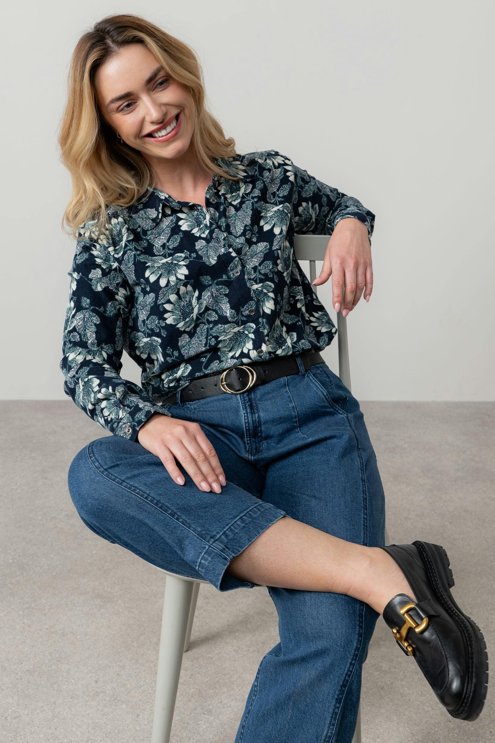 Lily & Me Beech Cotton Pincord Shirt Navy - 16 - Navy